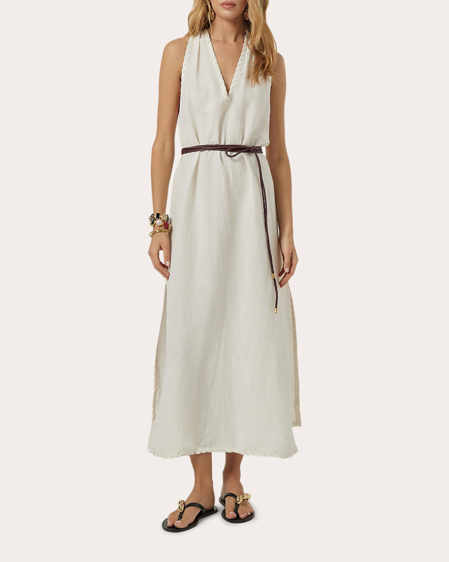 Marley Whipstitch Linen Belted Maxi Dress