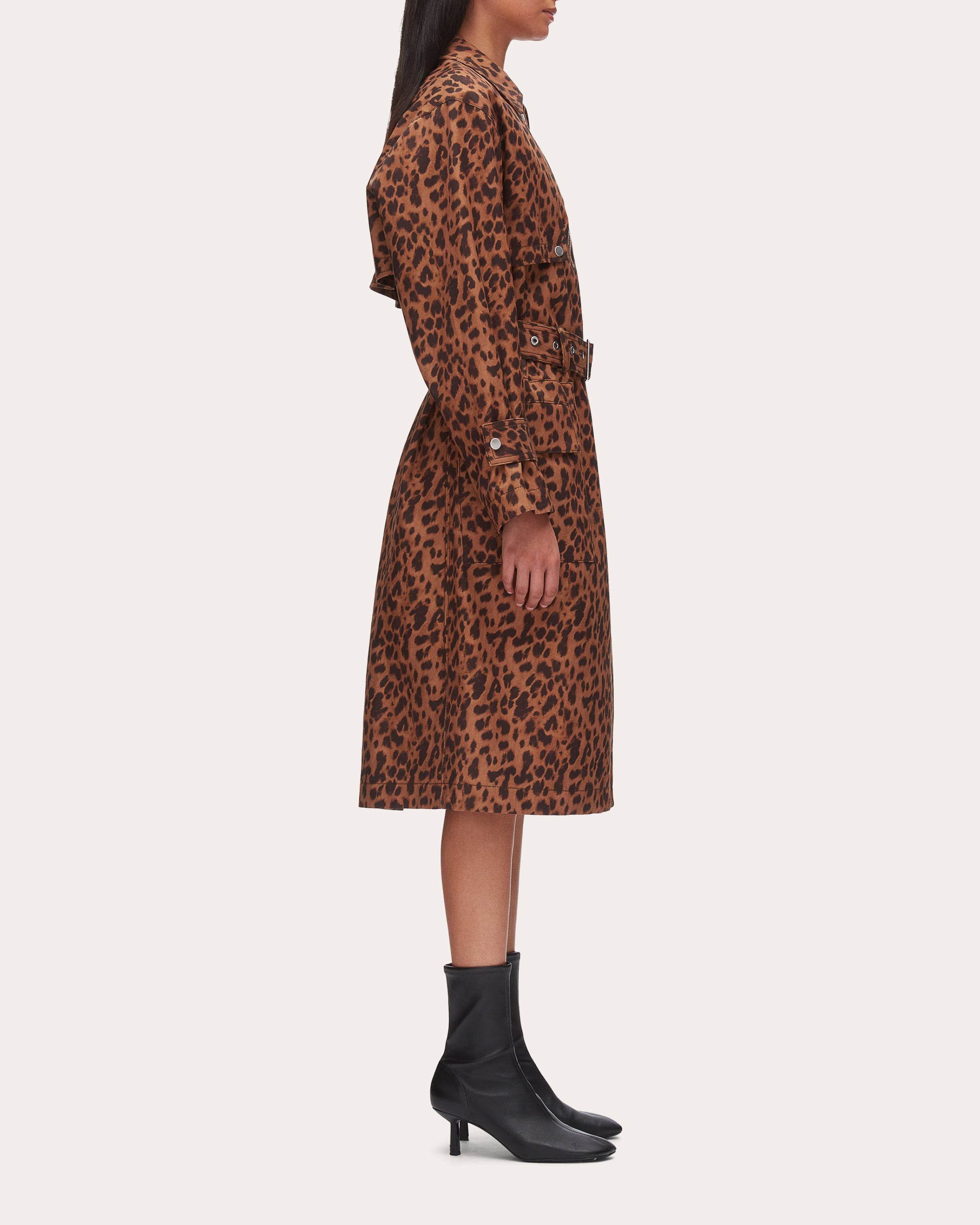 Leopard Twill Belted Trench Coat