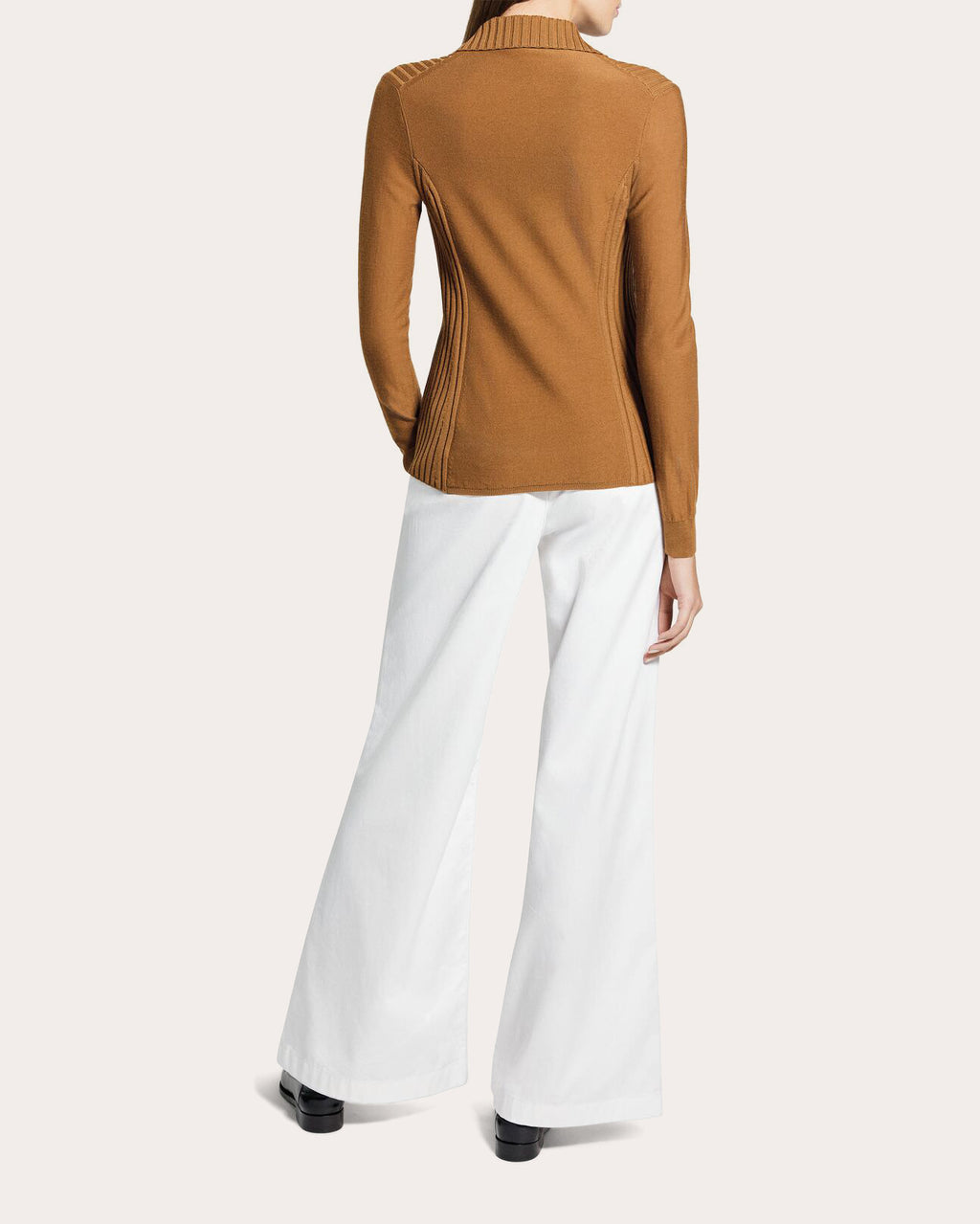 Ribbed Wool Collared Polo Sweater