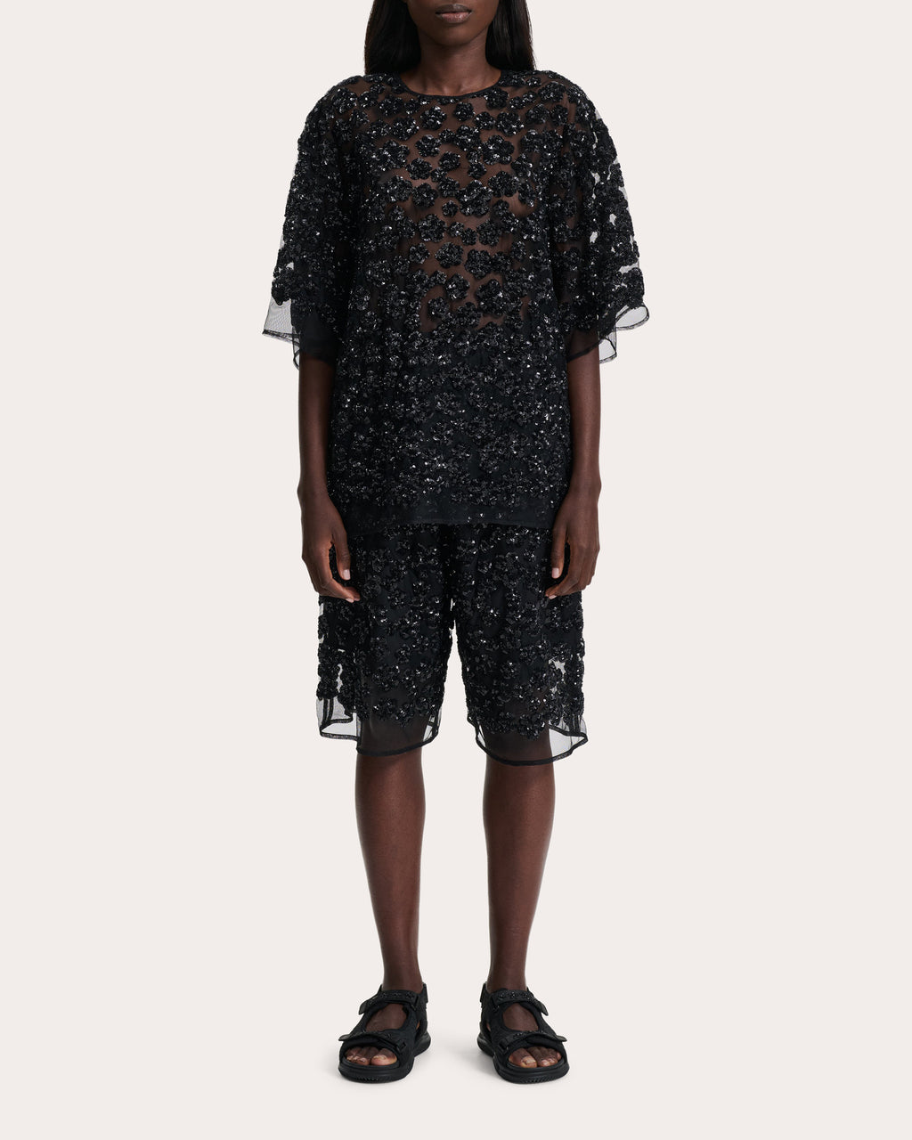 Asra Oversized Floral Sequin-Embellished Top