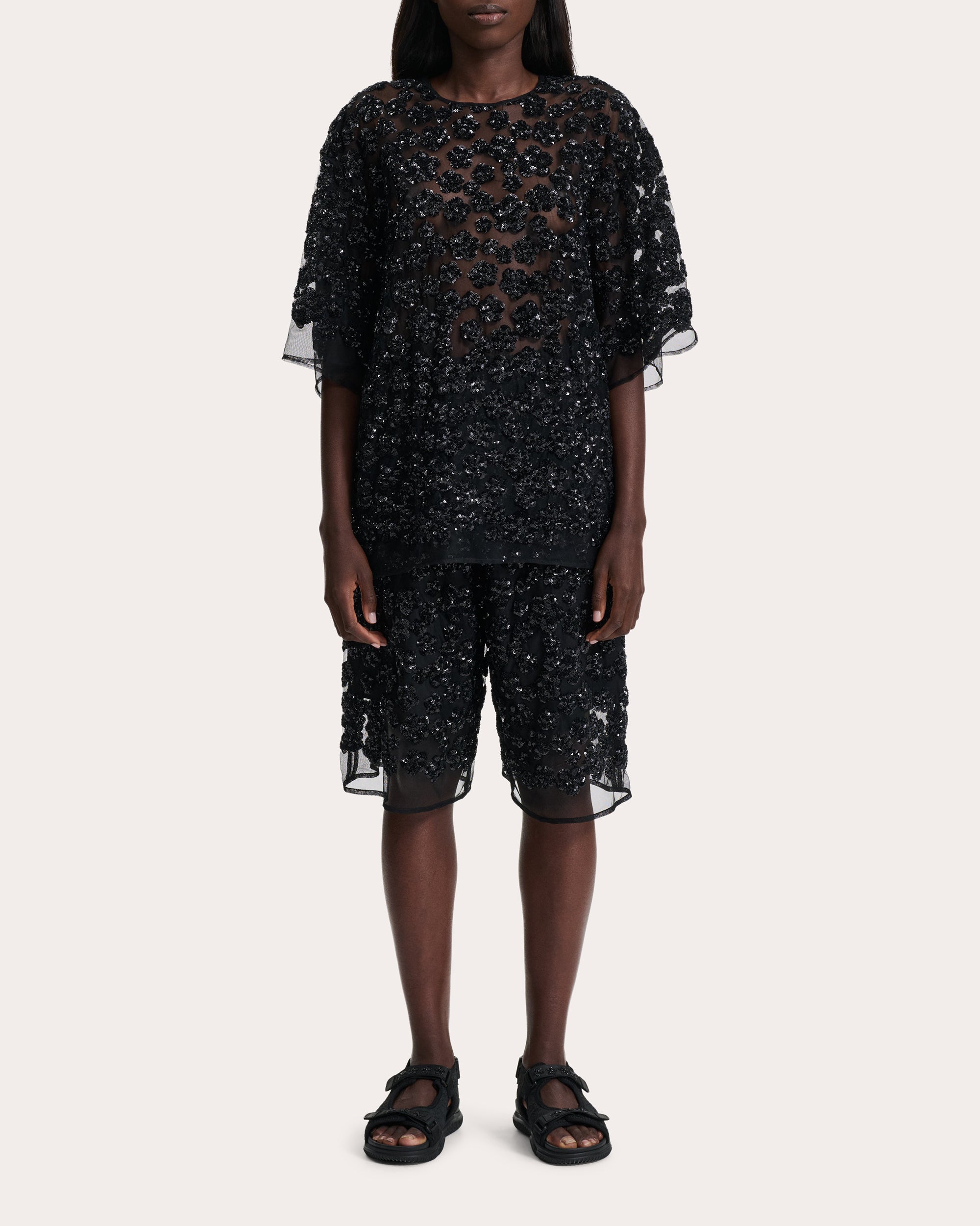 Asra Oversized Floral Sequin-Embellished Top