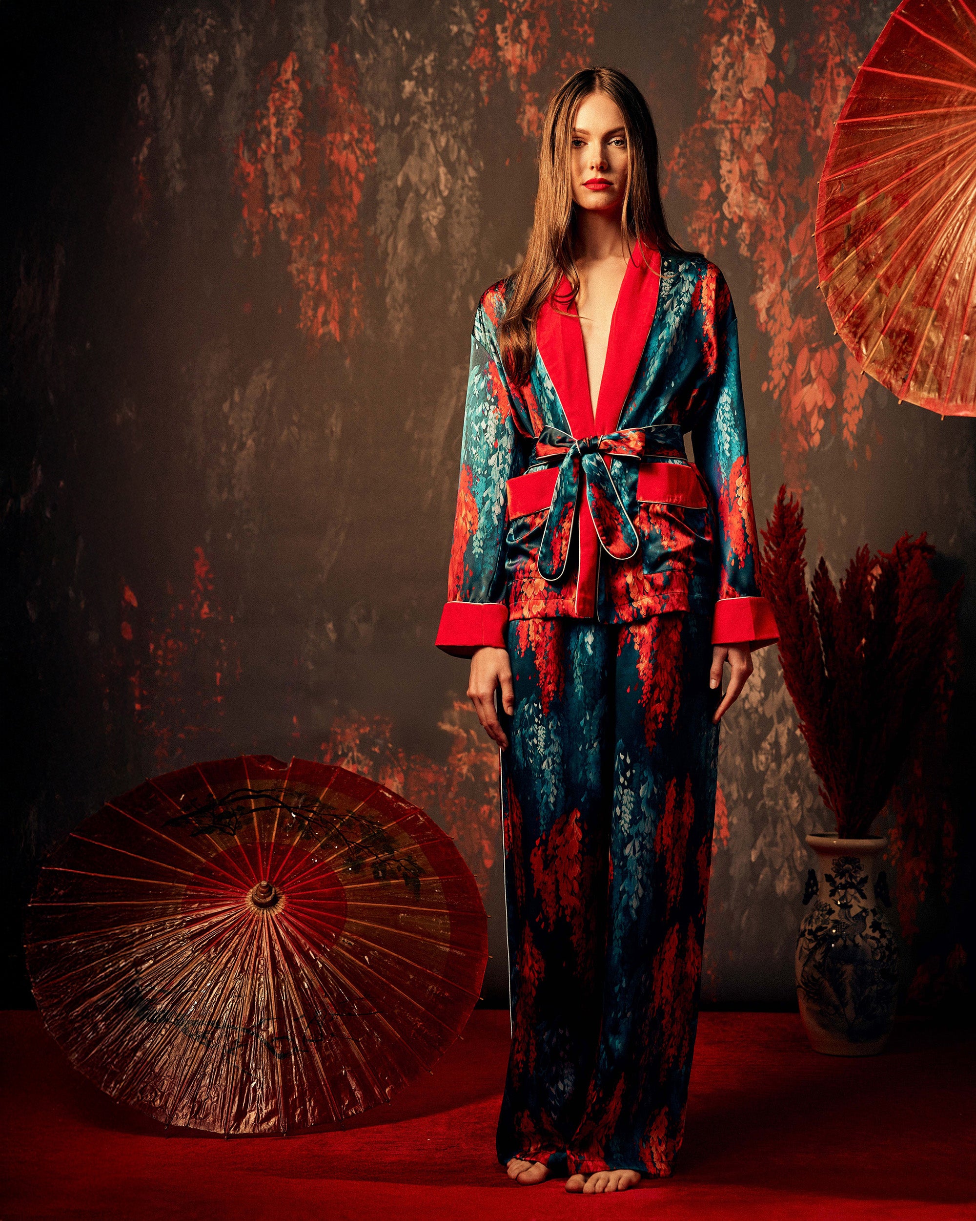 Ari Fuji Silk Belted Pajama Set