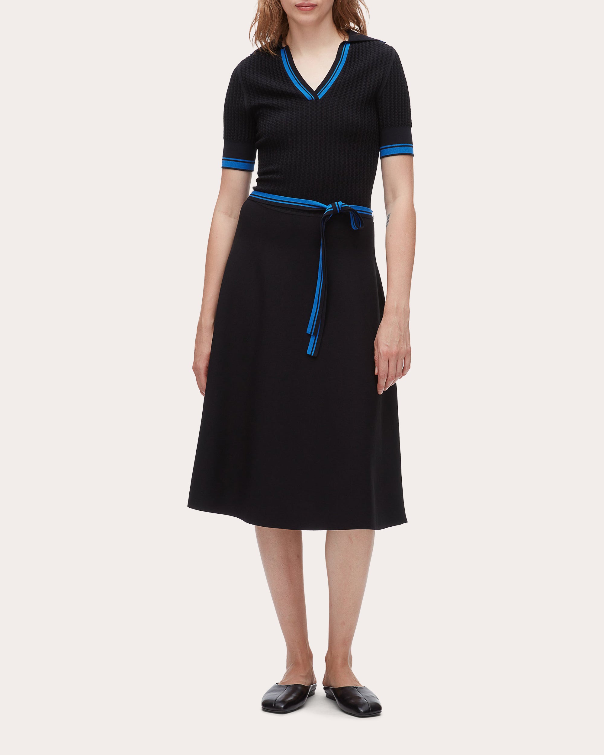 Textured Rib Knit Polo Midi Dress