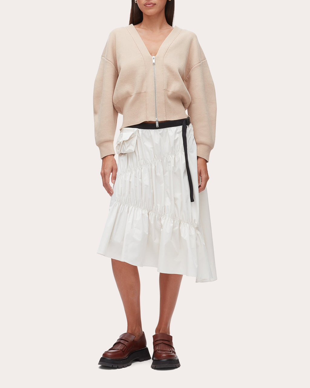 Ripstop Shirred Asymmetric Skirt