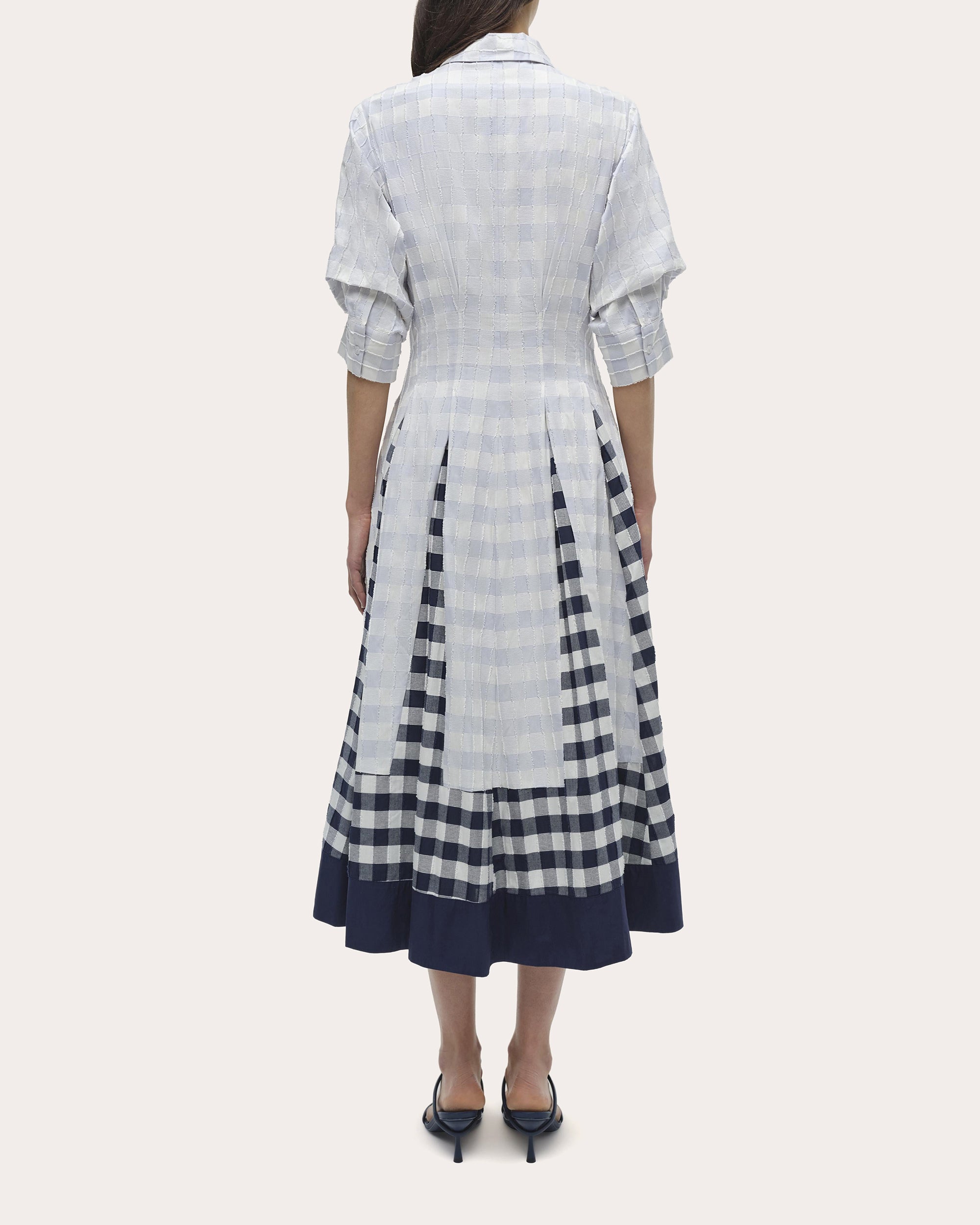 Jazz Gingham Cotton Fil-Coupe Pintuck Midi Dress | Olivela Jazz Gingham Cotton Fil-Coupe Pintuck Midi Dress | Olivela