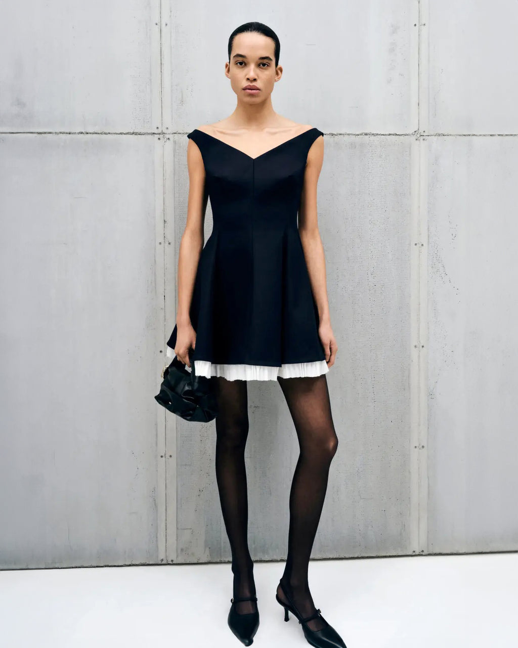 Dorothie Plissé Crepe Flared Mini Dress