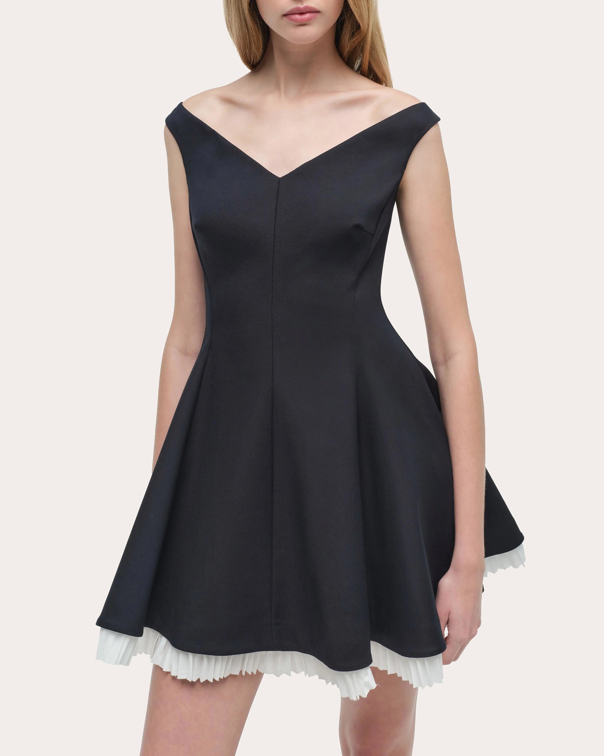 Dorothie Plissé Crepe Flared Mini Dress