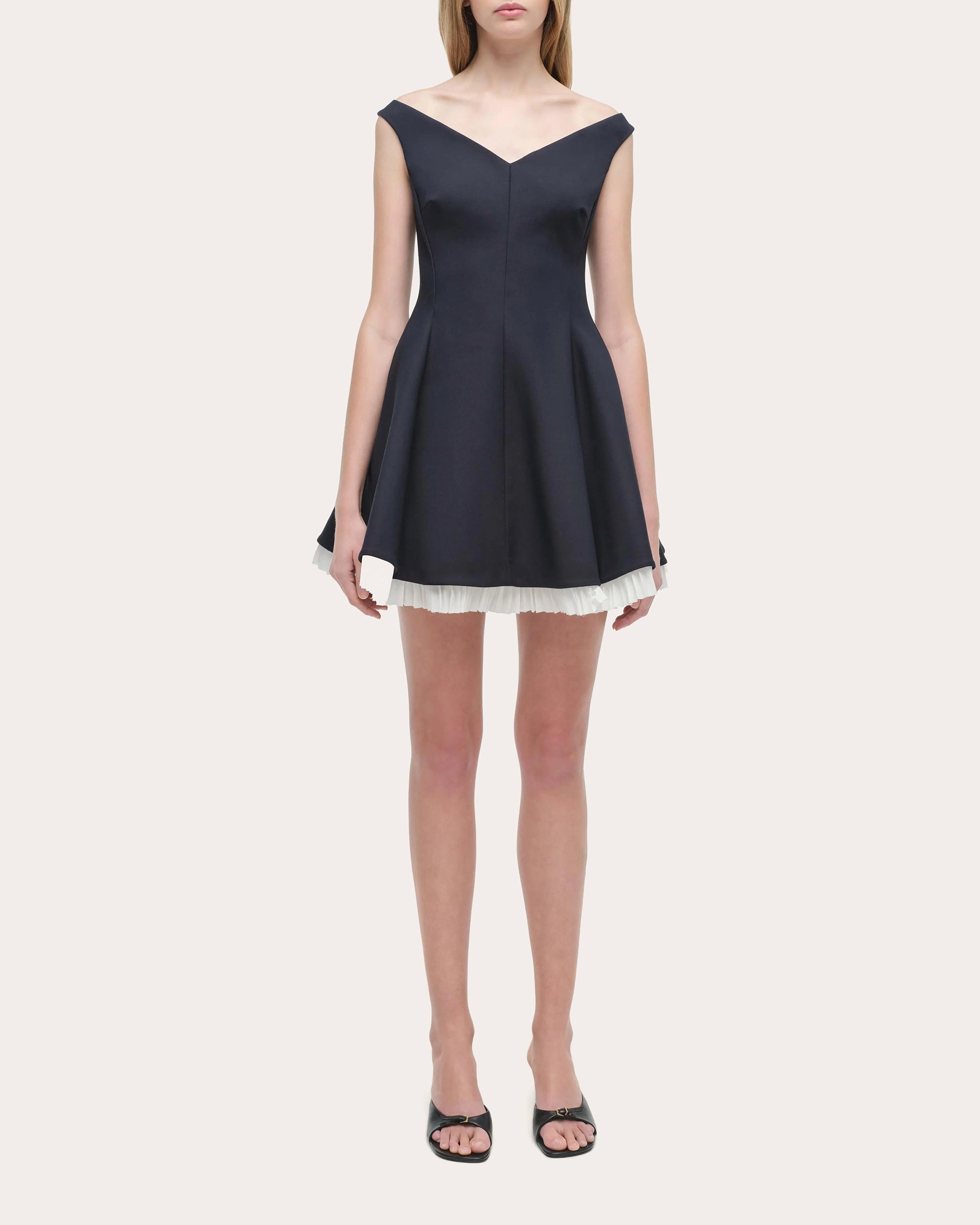 Dorothie Plissé Crepe Flared Mini Dress