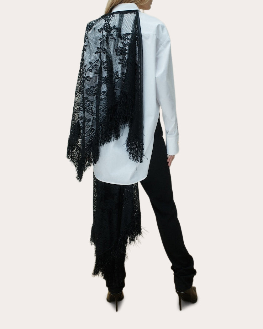 Lowel Poplin Fringed Shawl Shirt