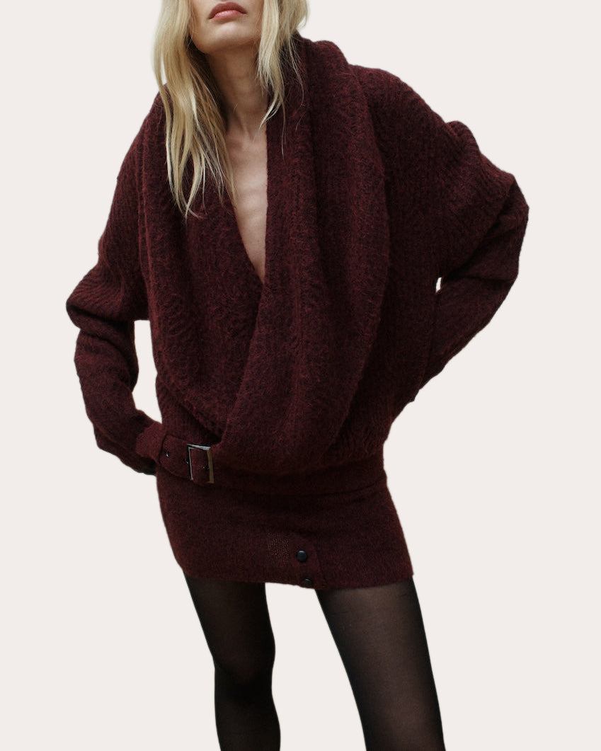 Zedry Cable Knit Belted Shawl Cardigan