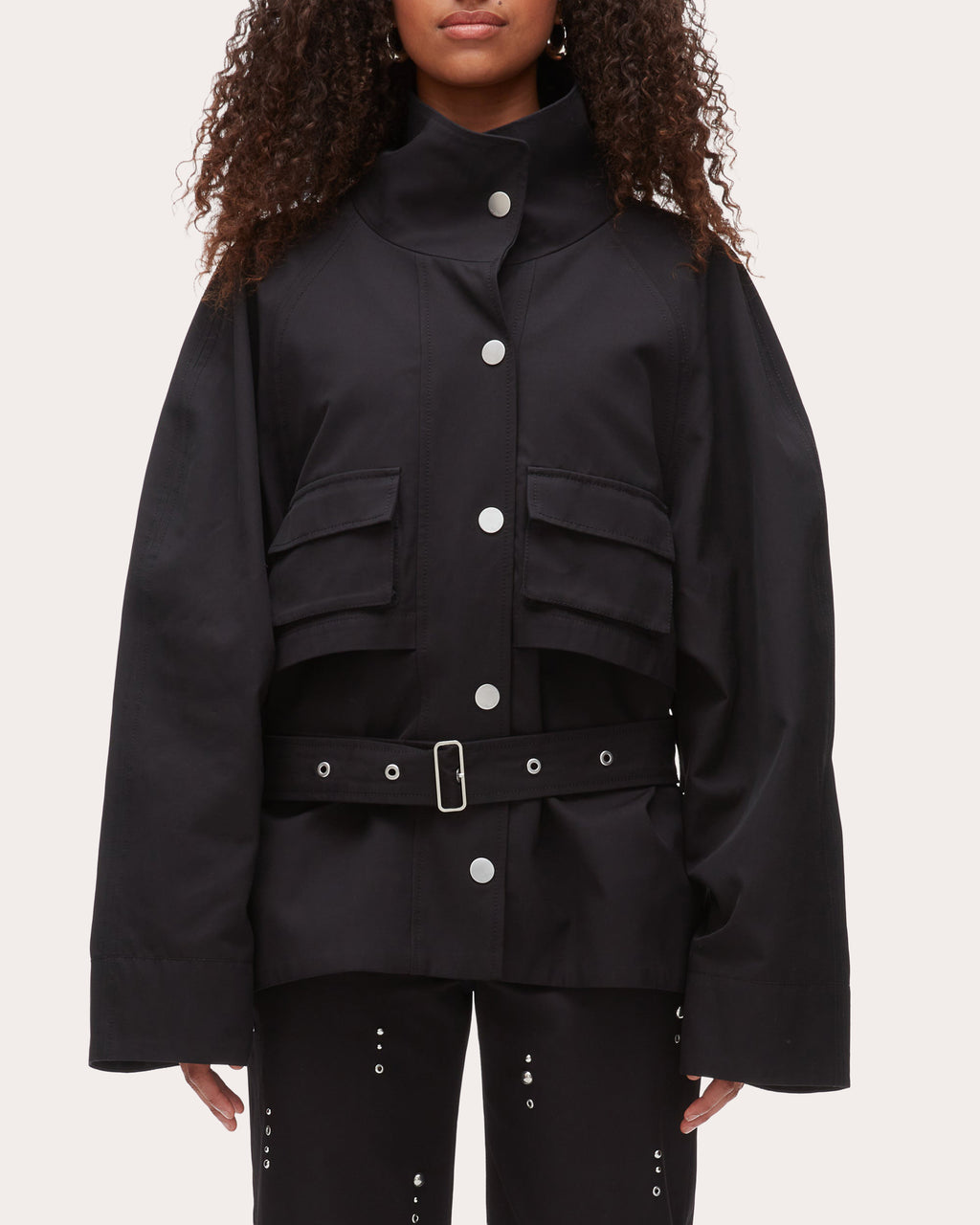 Twill Exaggerated Belted Utility Coat
