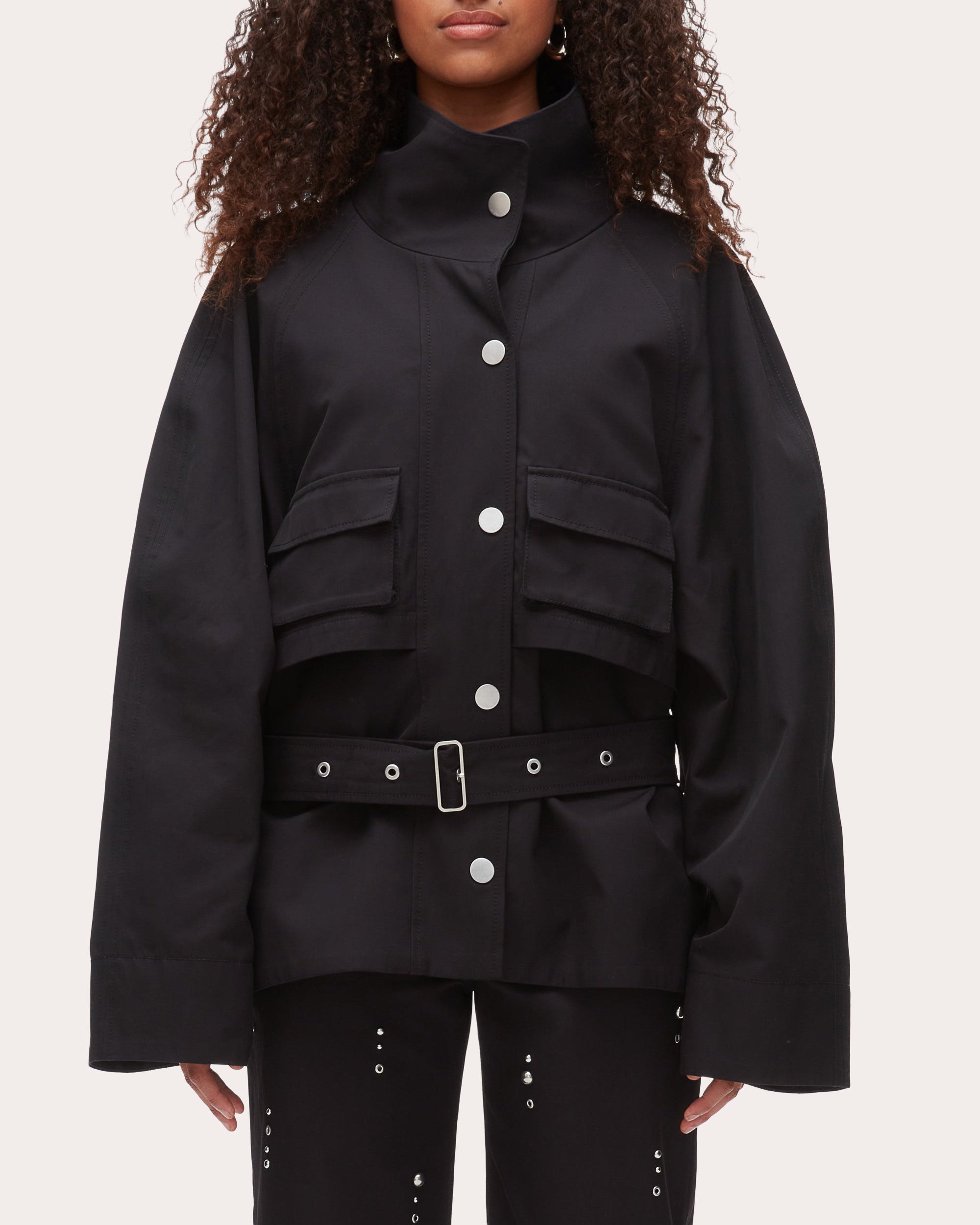 Twill Exaggerated Belted Utility Coat
