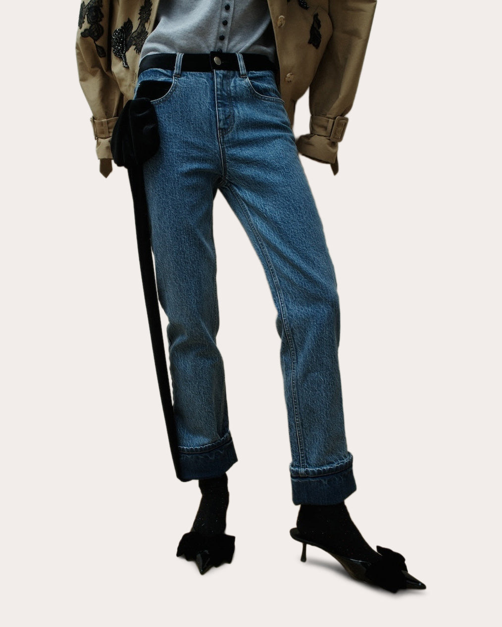 Rin Velvet Bustle Slim Cuffed Jeans