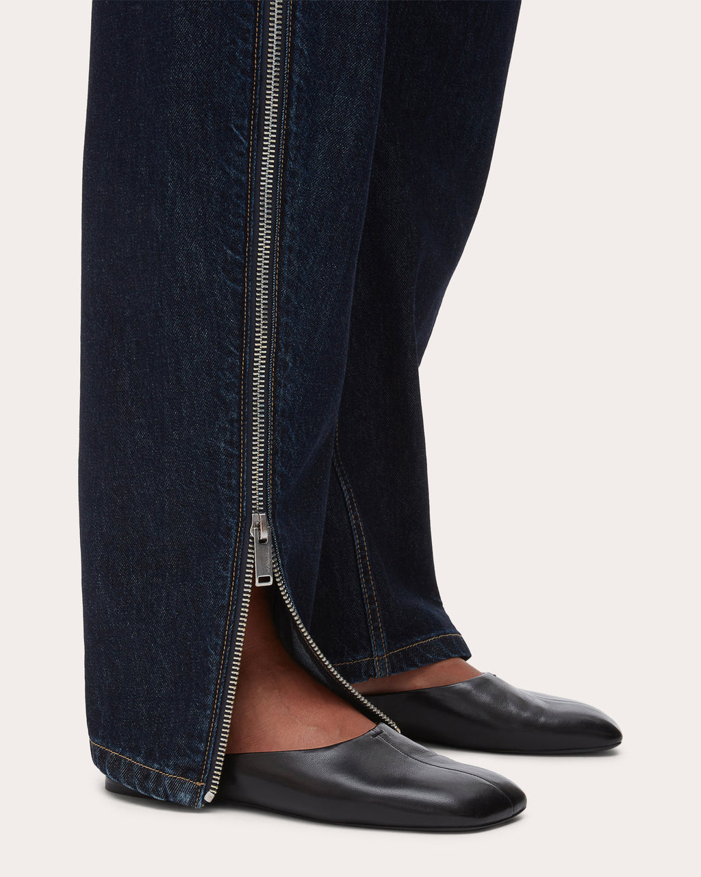 Denim Twill Zip Curved-Leg Jeans