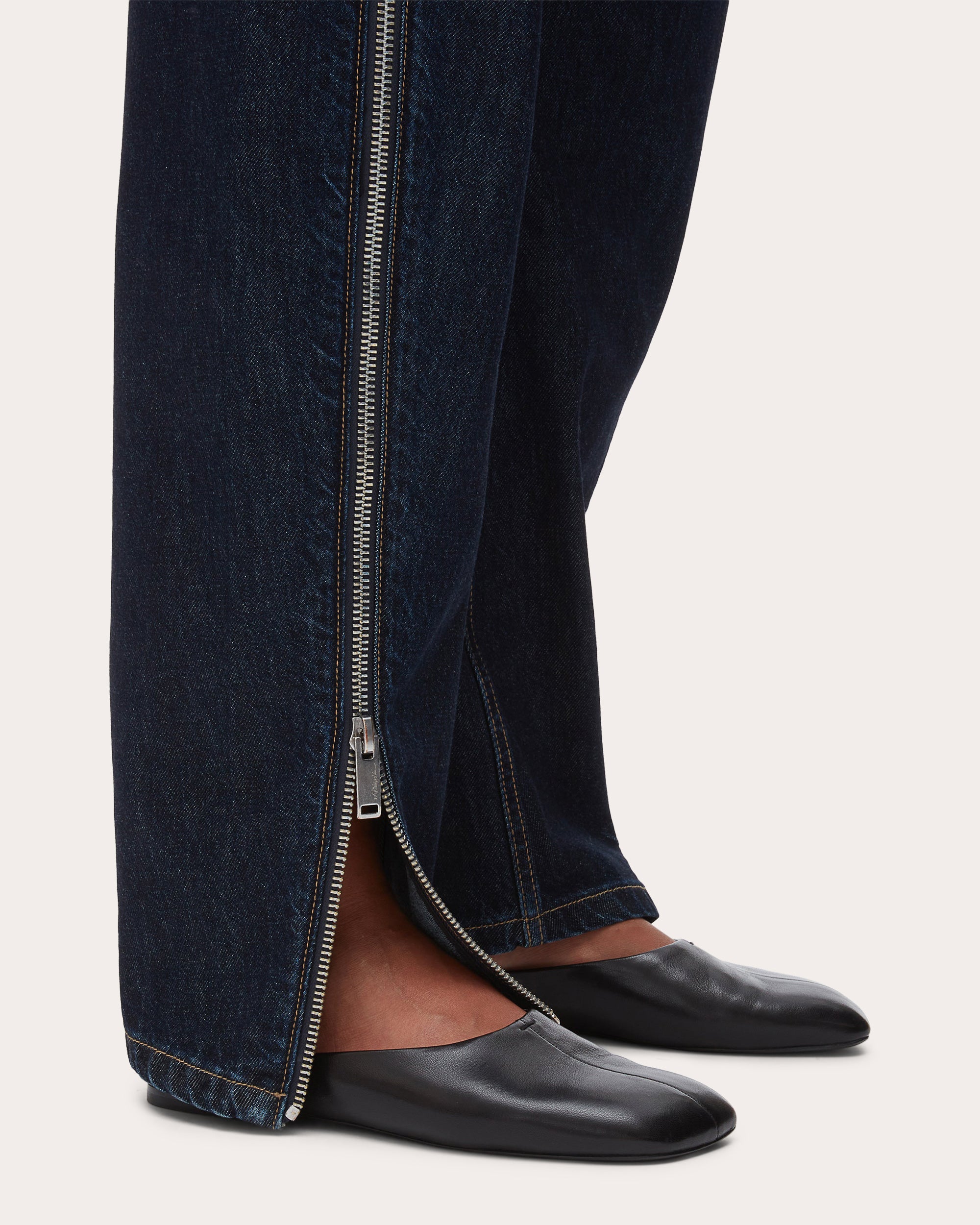 Denim Twill Zip Curved-Leg Jeans