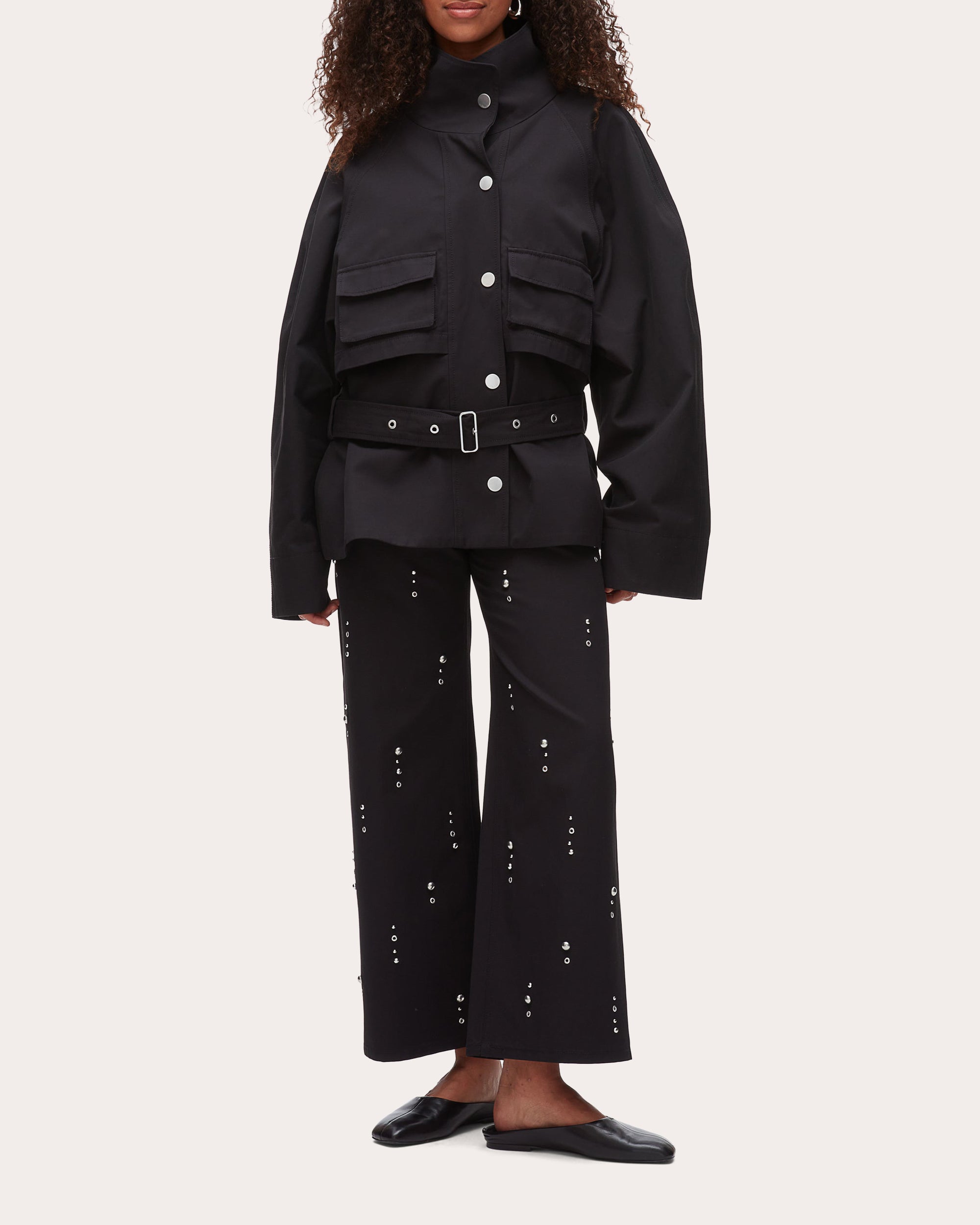 Twill Exaggerated Belted Utility Coat