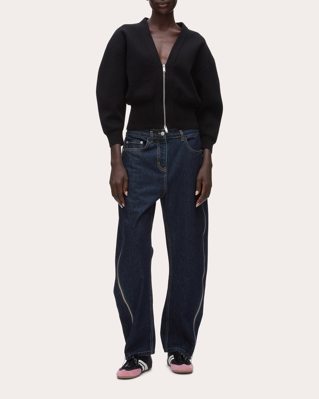 Knit Cotton Sculpted-Sleeve Crop Cardigan