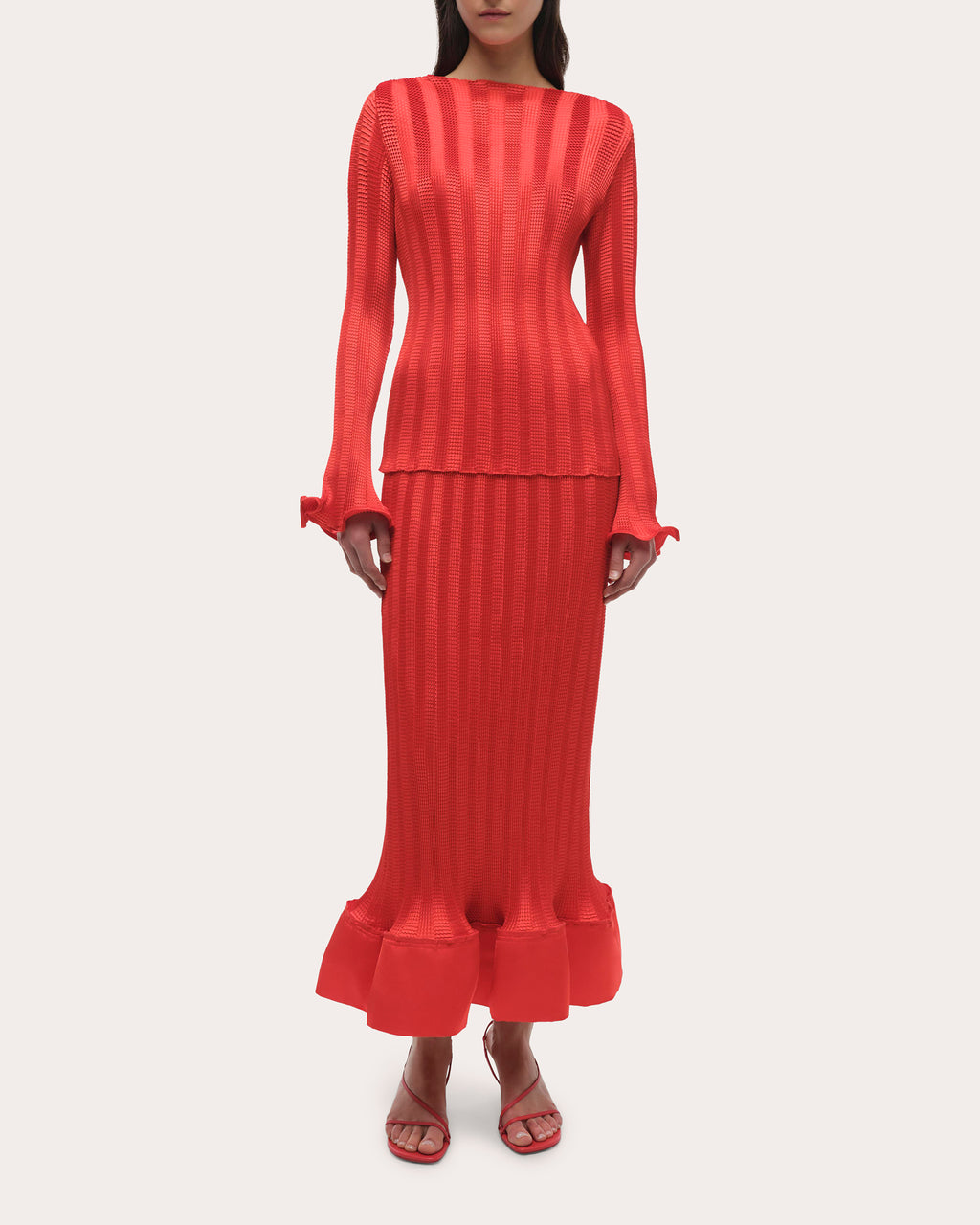 Carys Textured Stripe Flare-Sleeve Top