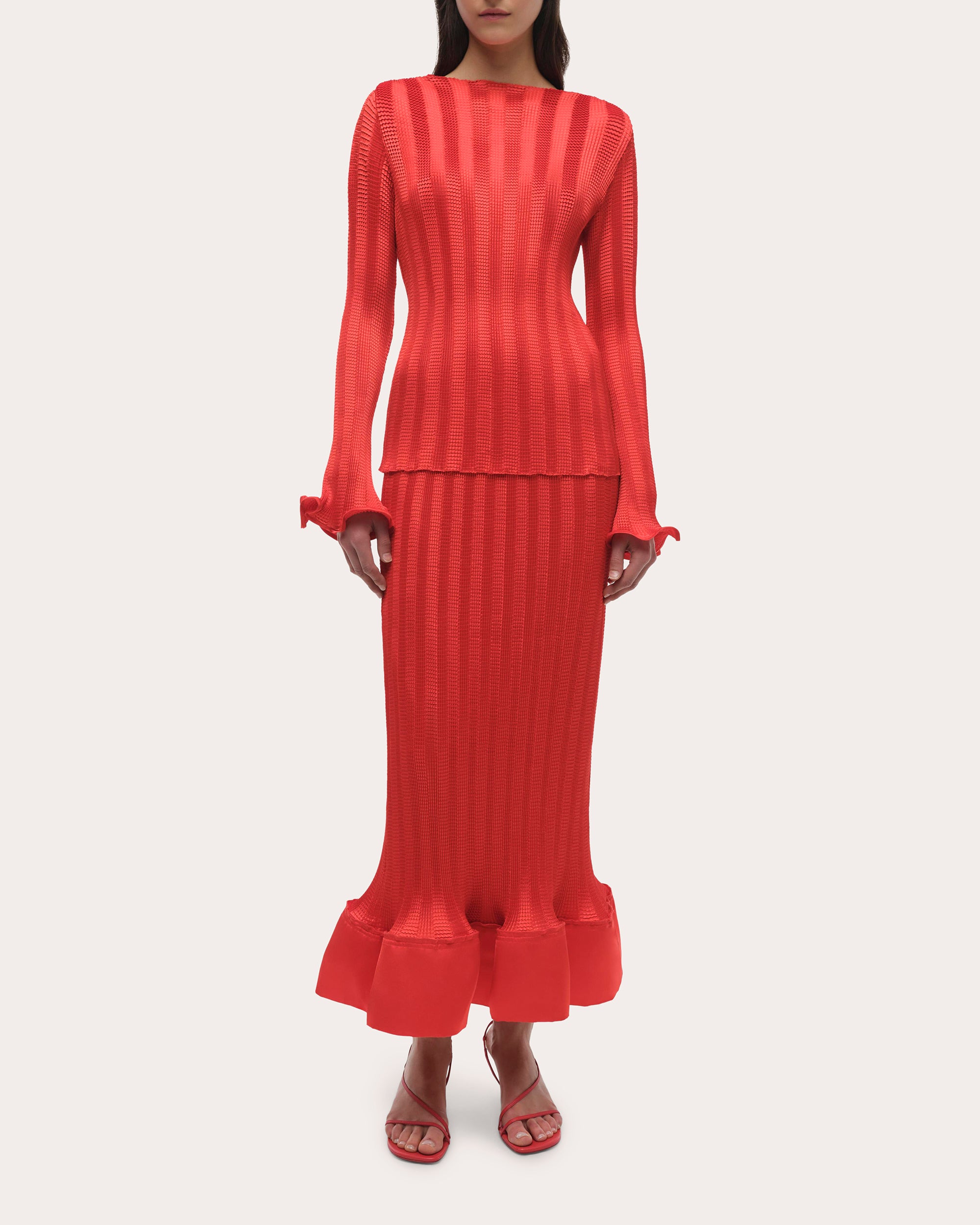 Carys Textured Stripe Flare-Sleeve Top