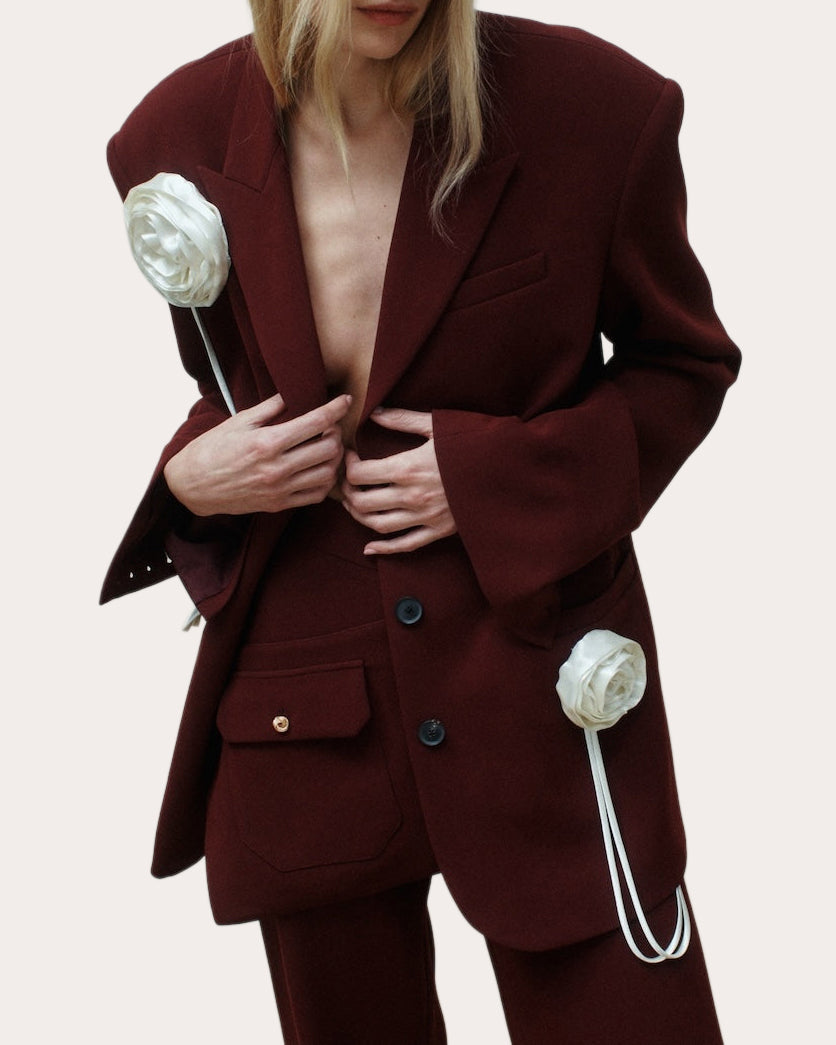 Trent Satin Corsage Crepe Blazer