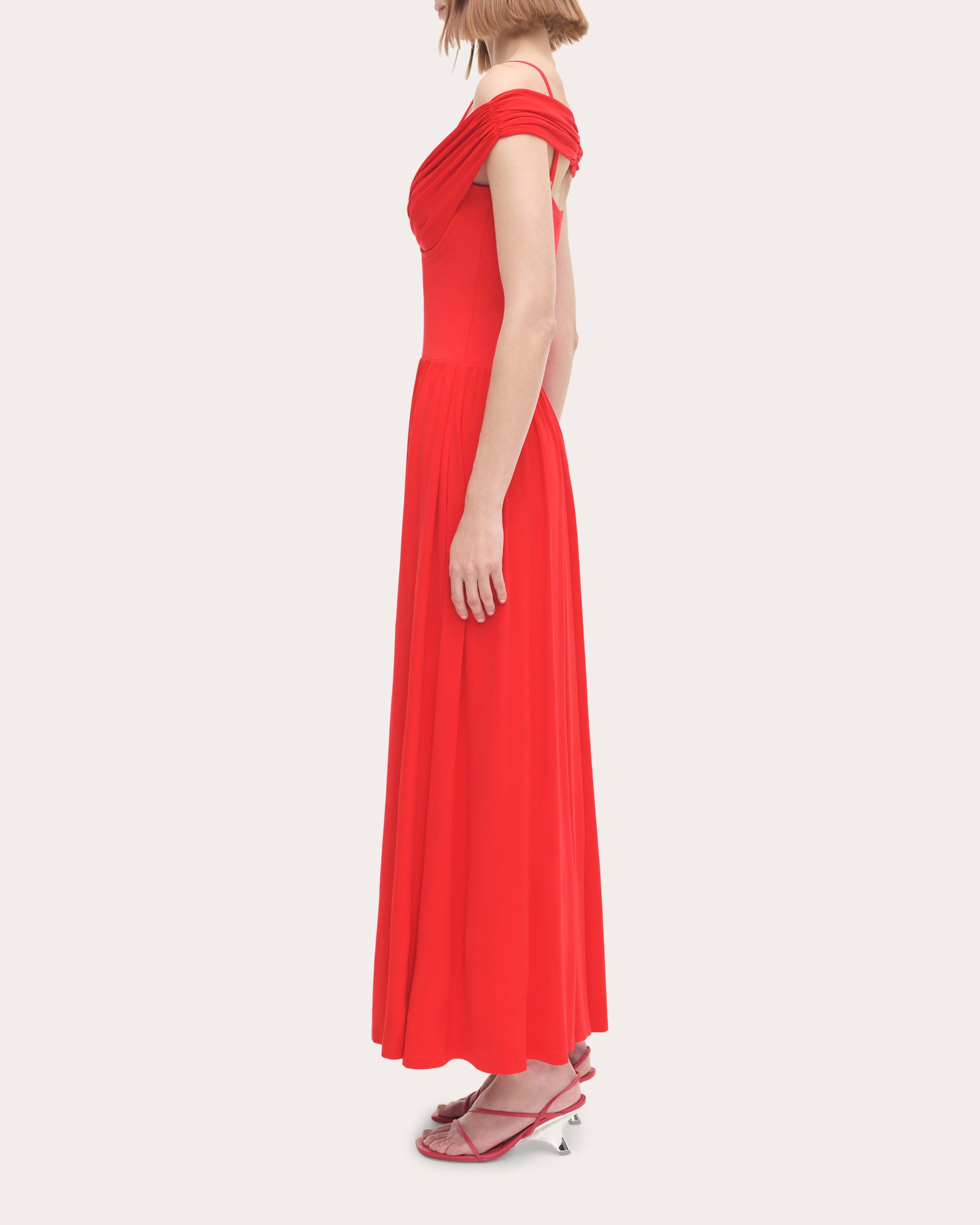 Amarantha Pleated Jersey Bustier Off-Shoulder Dress