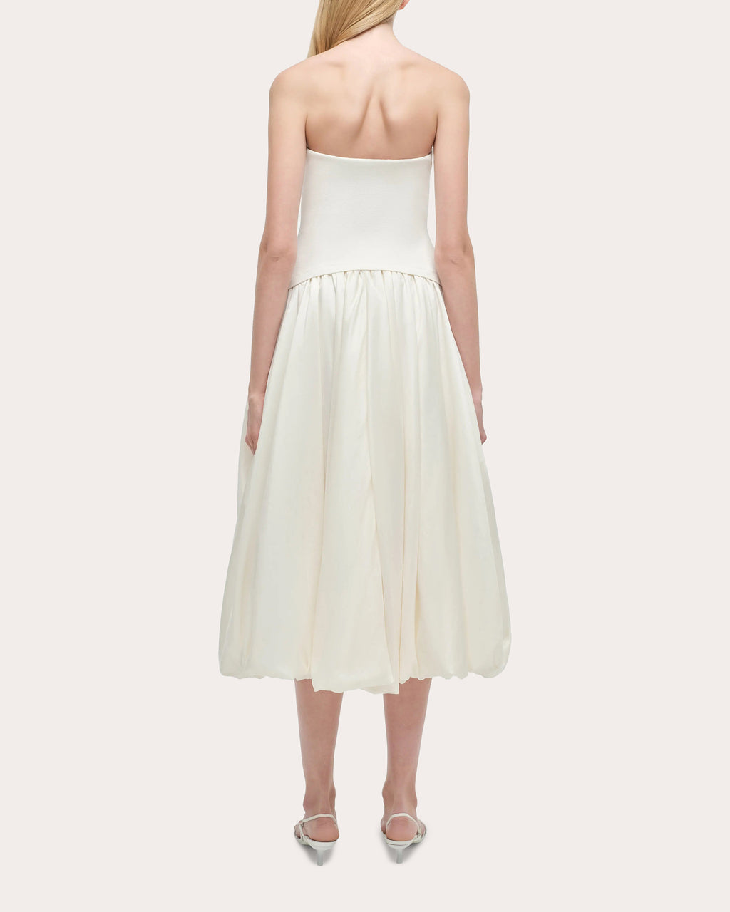 Izzy Knit Taffeta Gathered Strapless Midi Dress