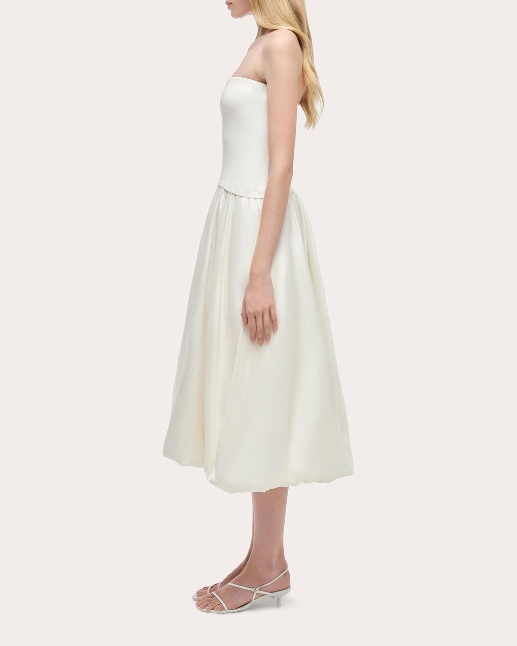 Izzy Knit Taffeta Gathered Strapless Midi Dress