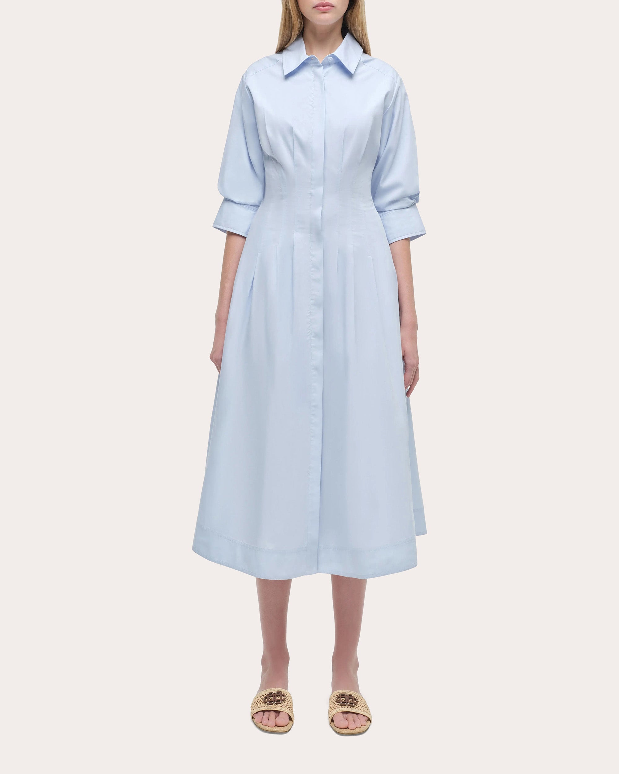 Jazz Pleated Poplin Midi Shirt Dress