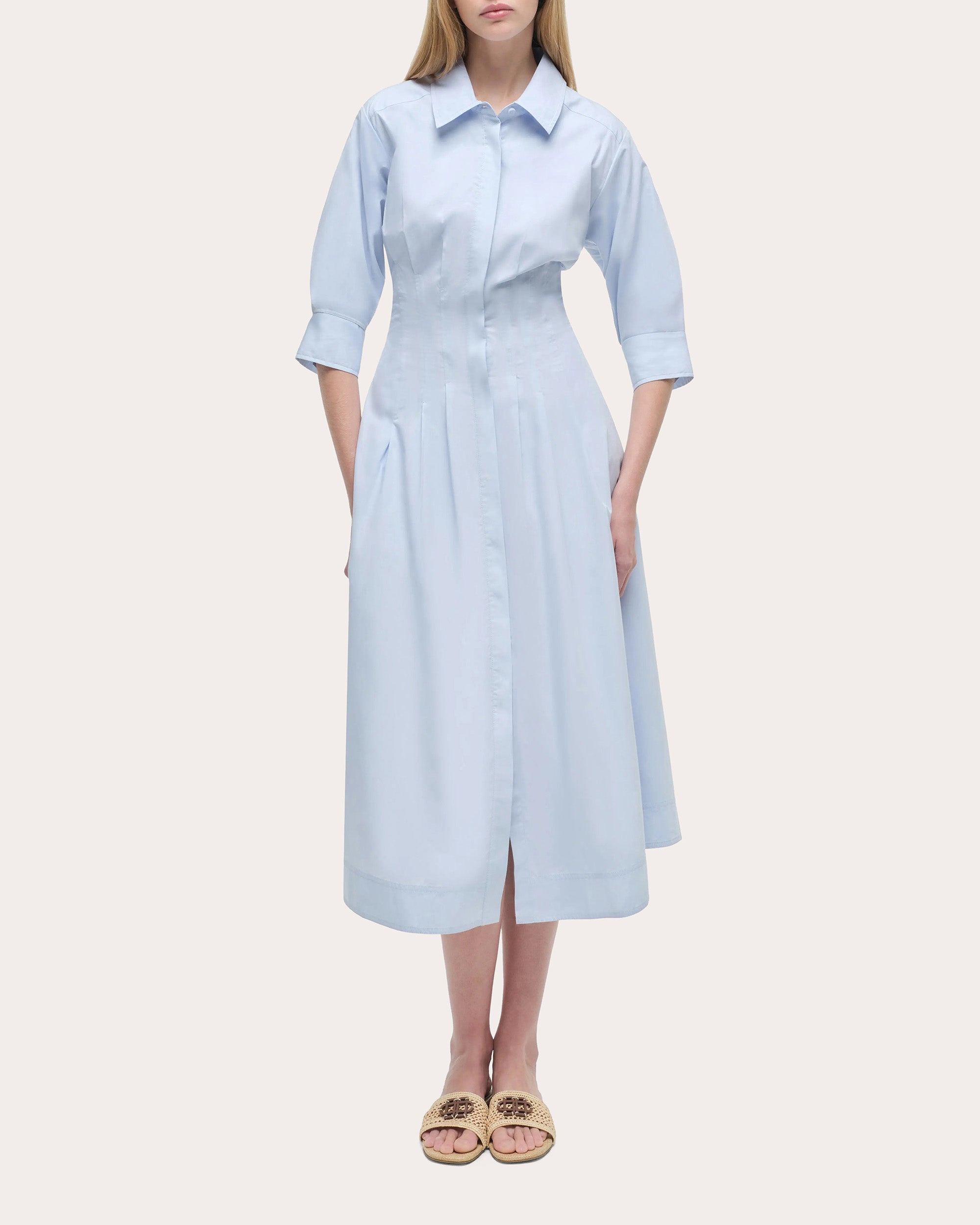 Jazz Pleated Poplin Midi Shirt Dress