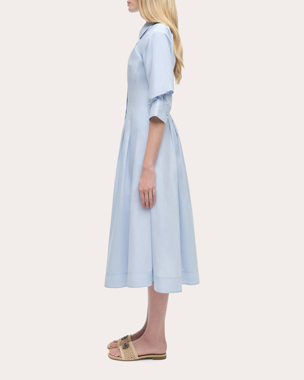 Jazz Pleated Poplin Midi Shirt Dress
