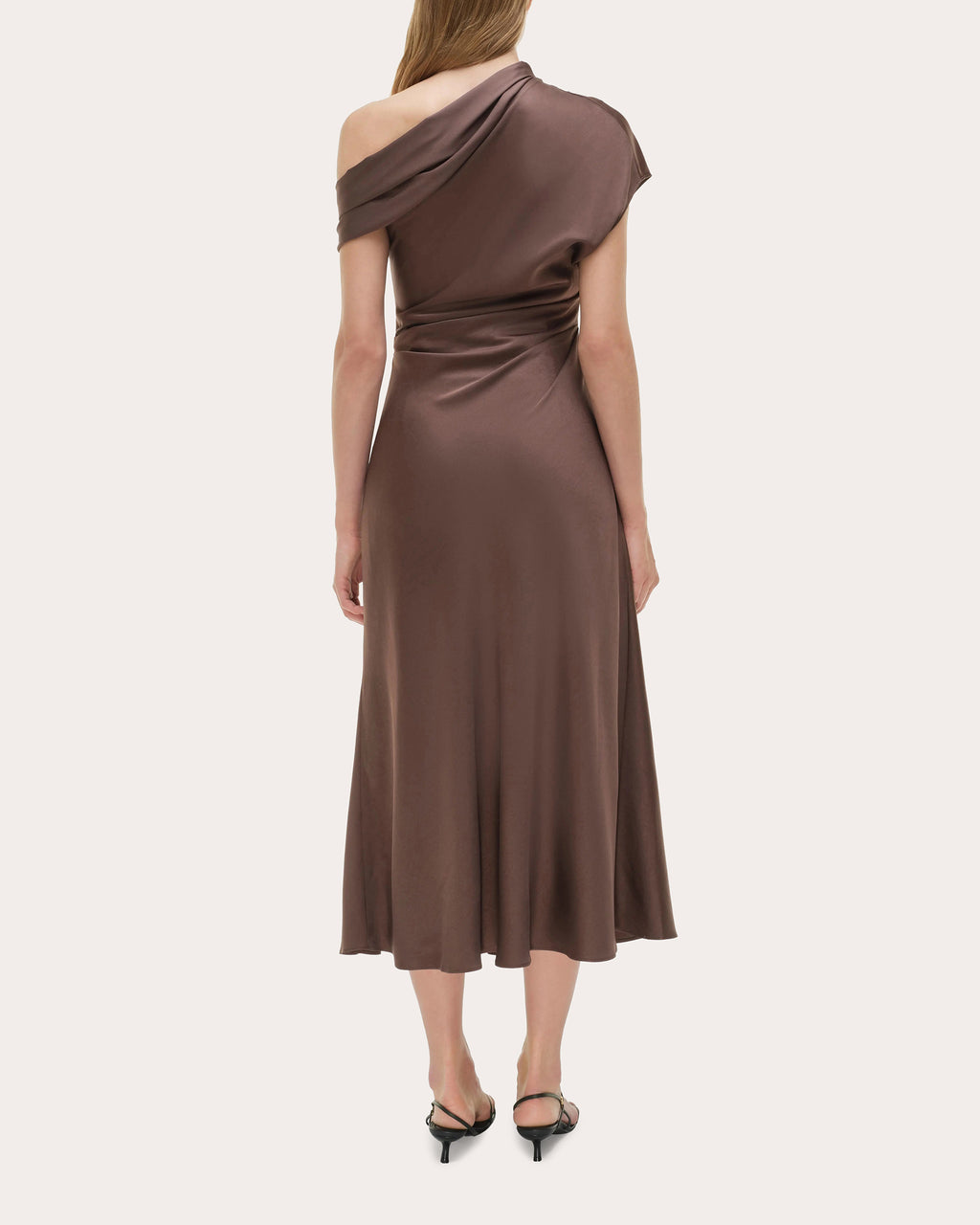 Joanna Draped Satin Asymmetric Midi Dress