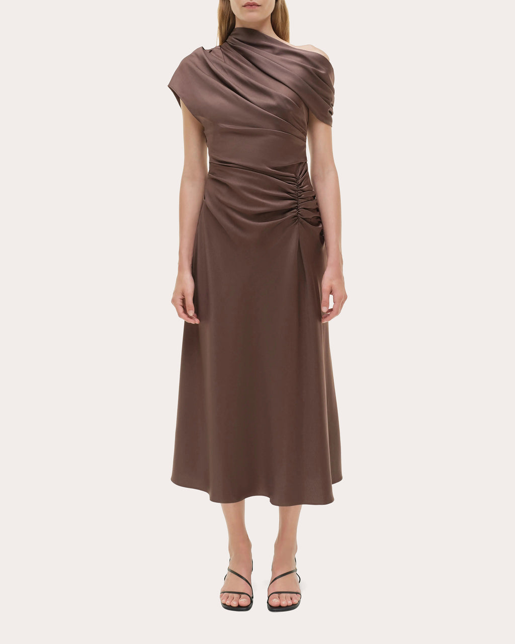 Joanna Draped Satin Asymmetric Midi Dress