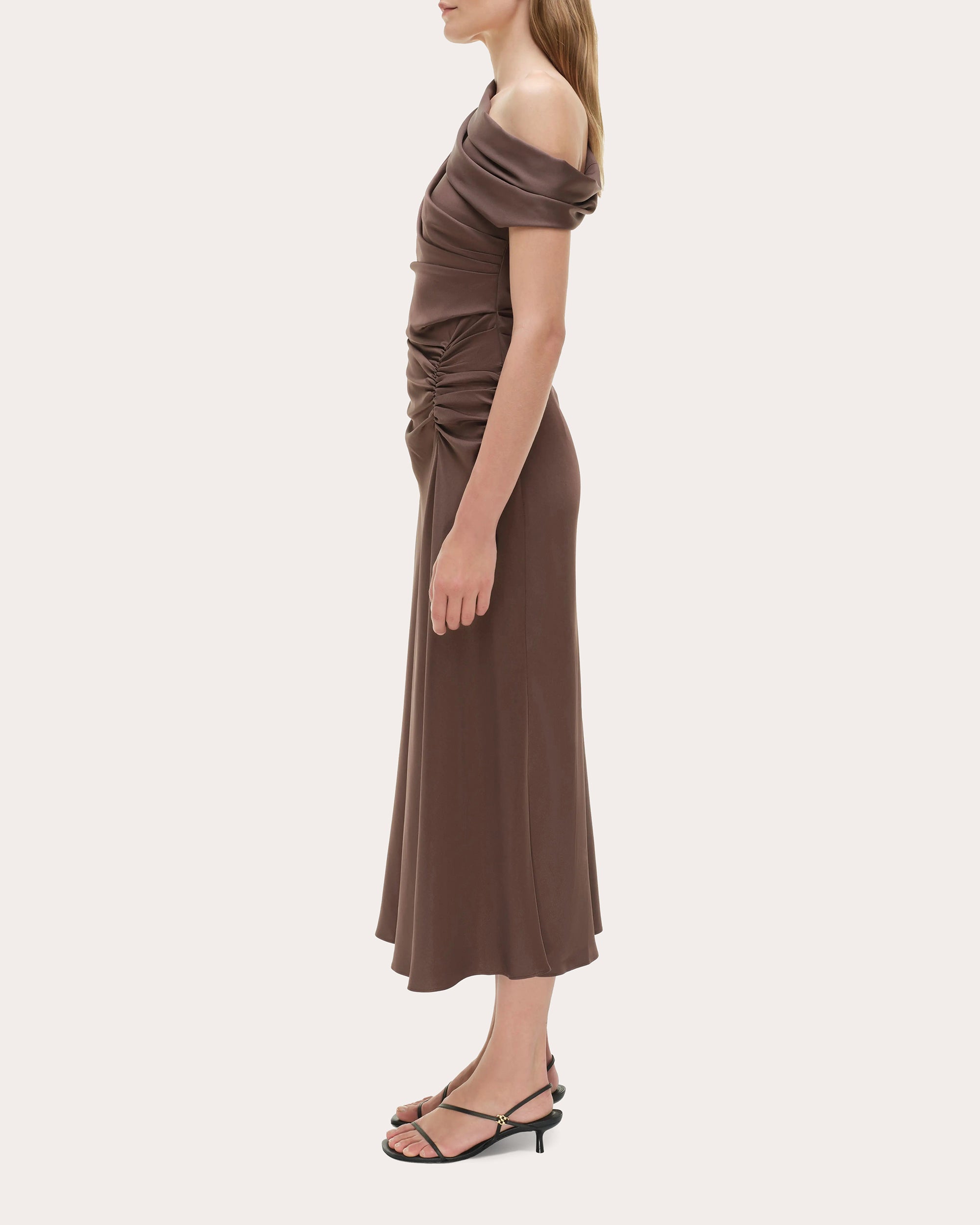 Joanna Draped Satin Asymmetric Midi Dress