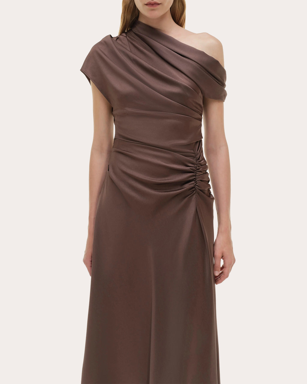 Joanna Draped Satin Asymmetric Midi Dress