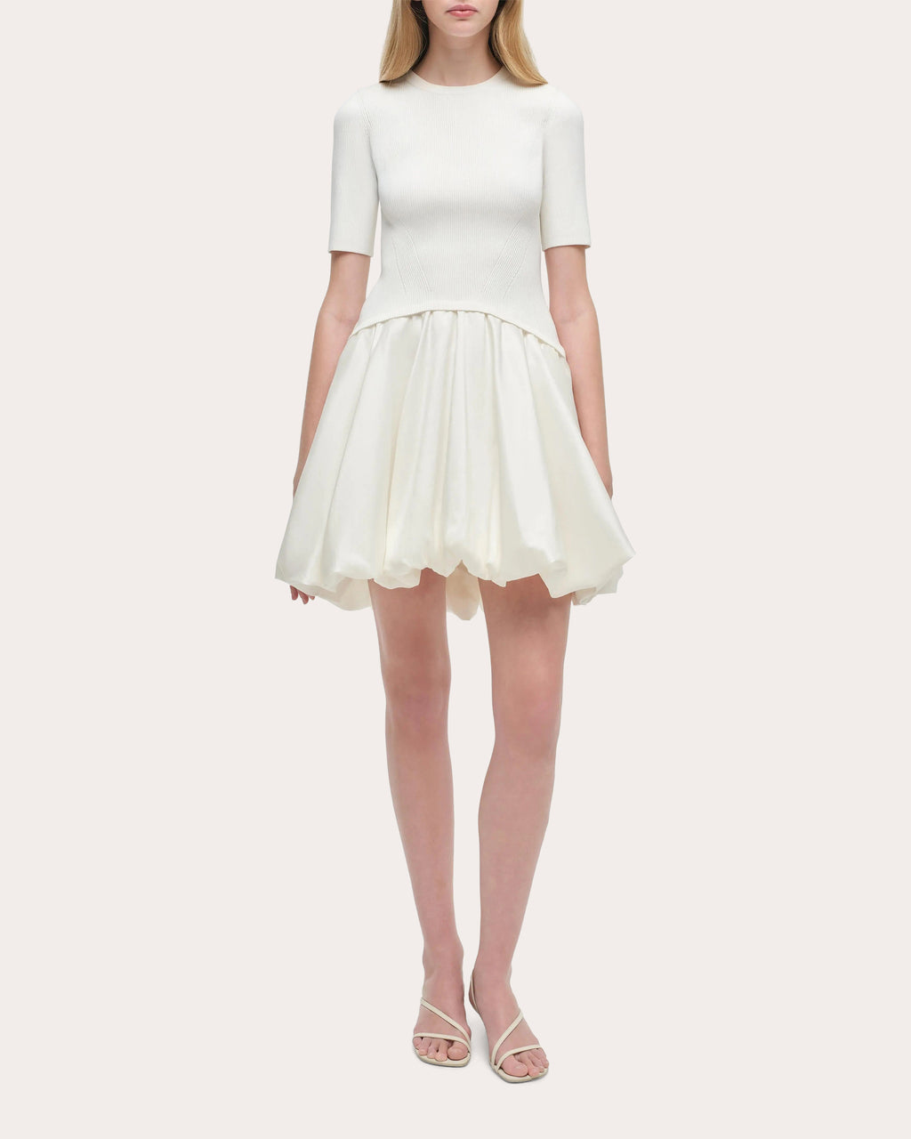 Kenny Knit Taffeta Combo Gathered Mini Dress