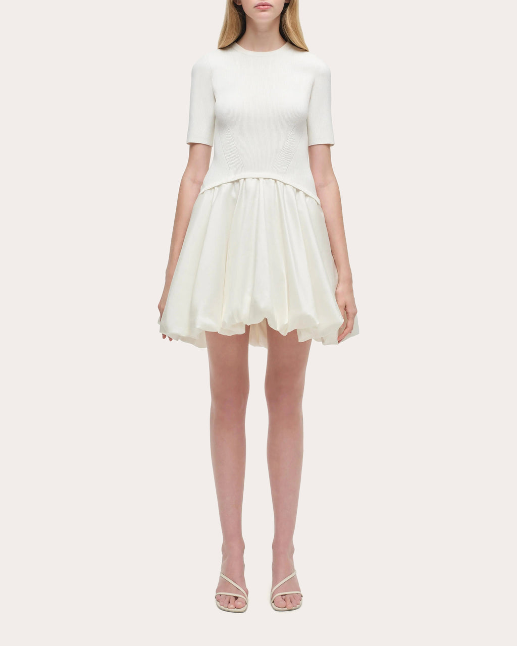 Kenny Knit Taffeta Combo Gathered Mini Dress