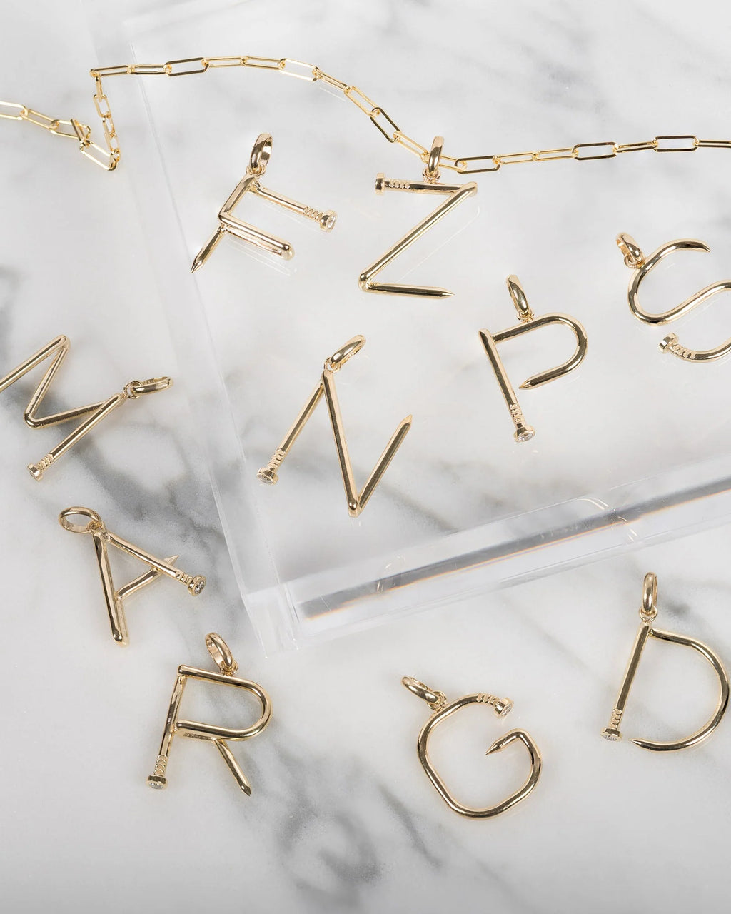 14k Gold Large Nail Initial Pendant Necklace