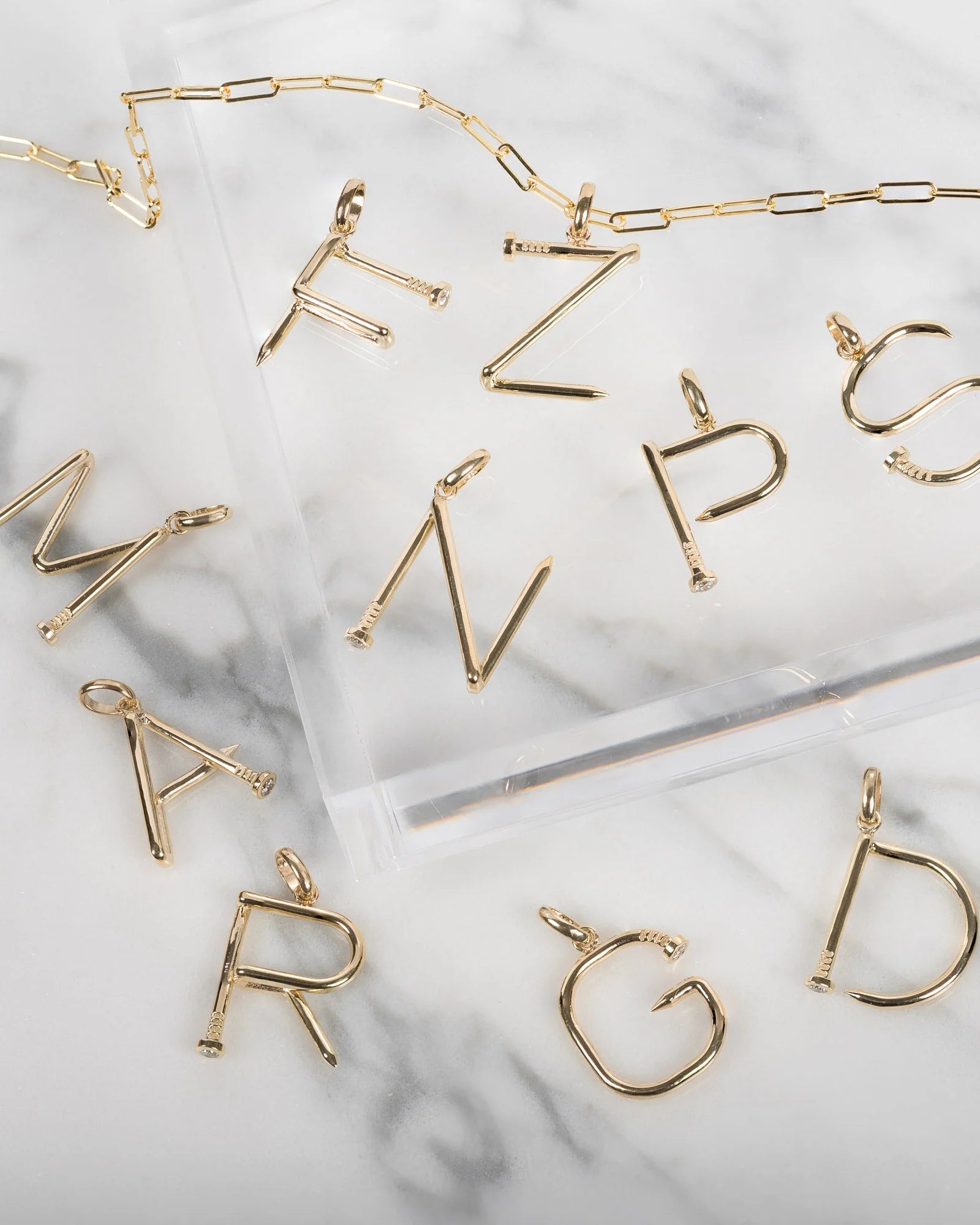 14k Gold Large Nail Initial Pendant Necklace