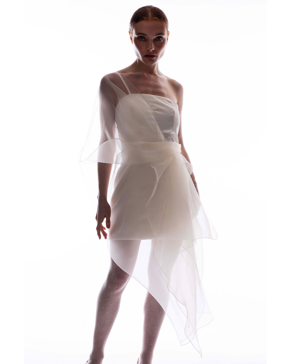 Henrietta Satin Organza Asymmetric Mini Dress