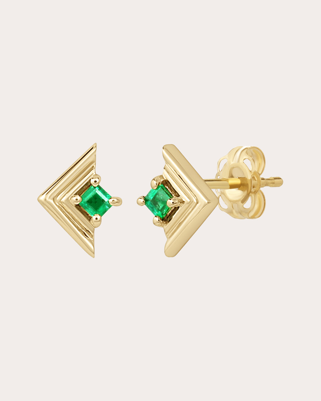 Revival Mini Frame 14K Gold Emerald Stud Earrings