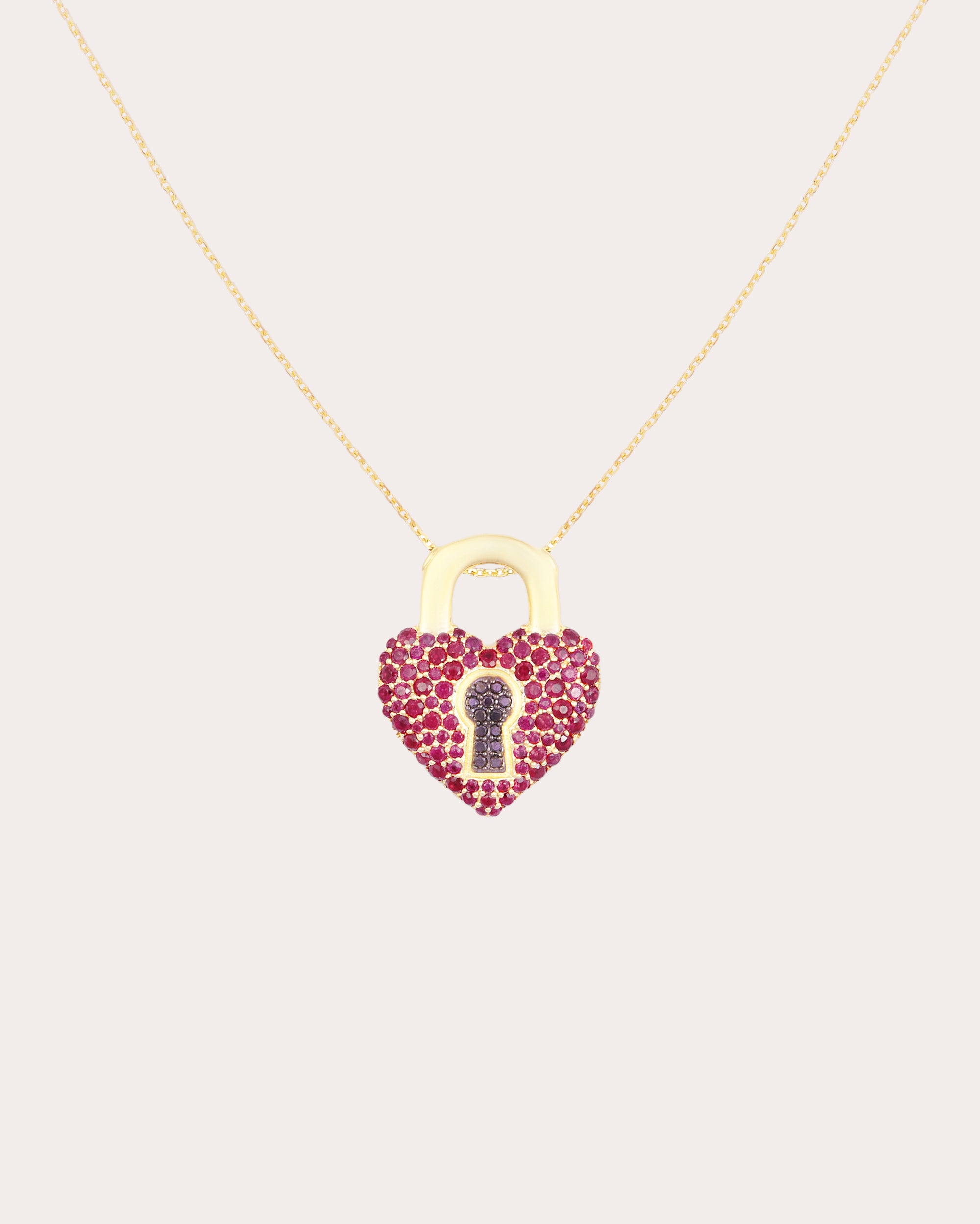 Ruby & Black Diamond 14k Gold Juju Heart Locket Pendant Necklace