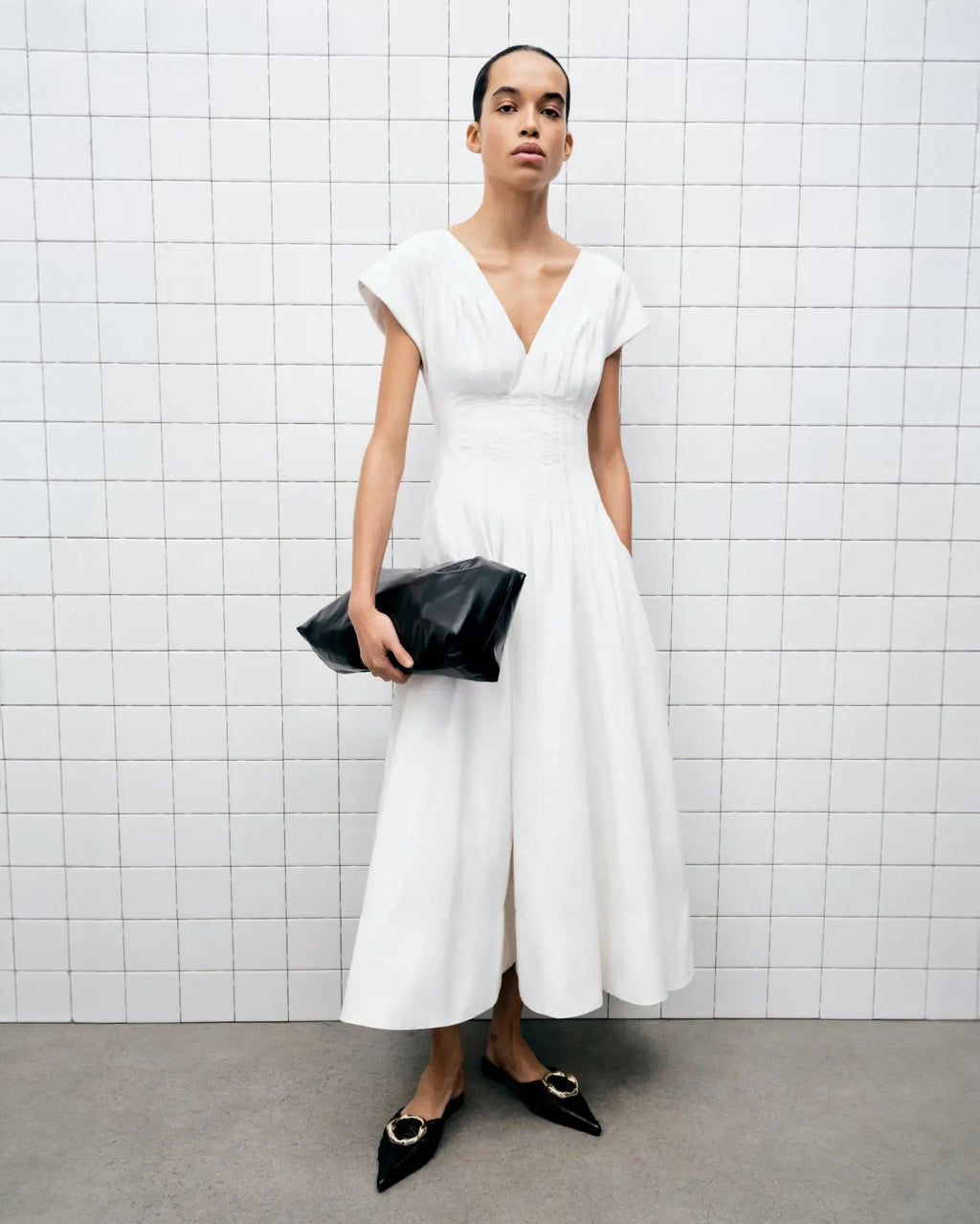 Nina Pleated Faille Midi Dress