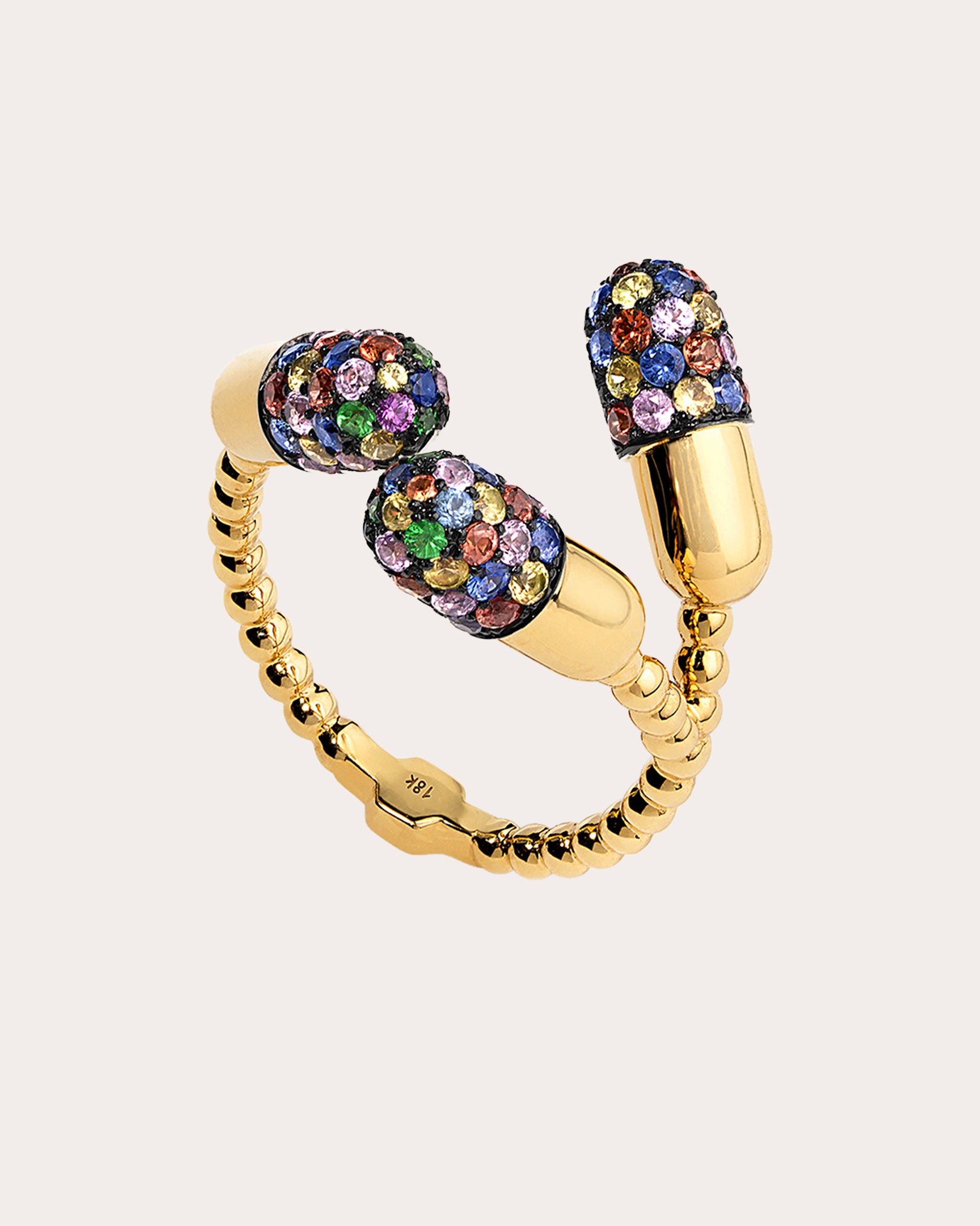 Rainbow Sapphire & Diamond Triple Pill Ring