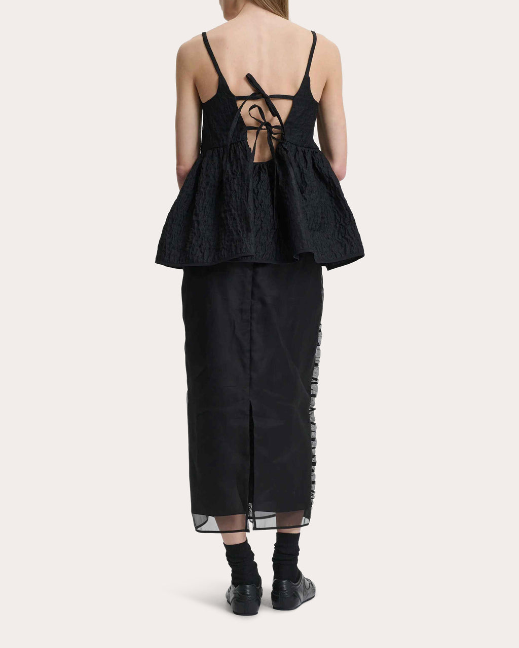 Ocean Silk Organza Ruffle Pencil Skirt