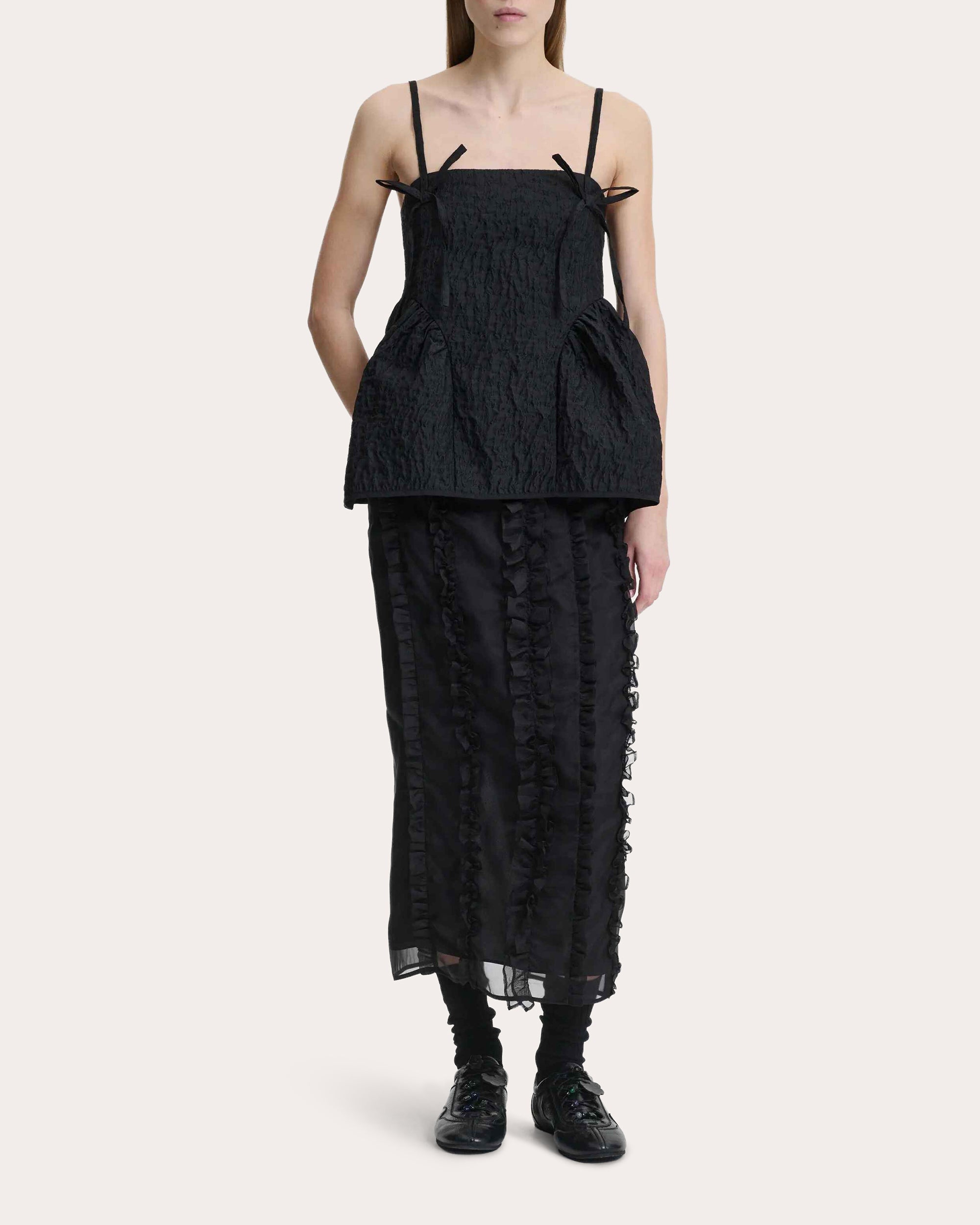 Ocean Silk Organza Ruffle Pencil Skirt