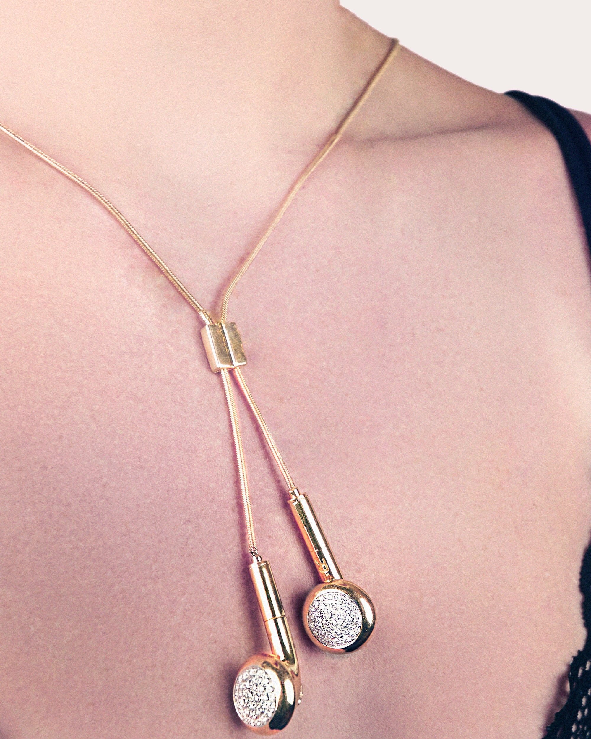 Diamond & 18k Gold Playtime Headphone Bolo Necklace
