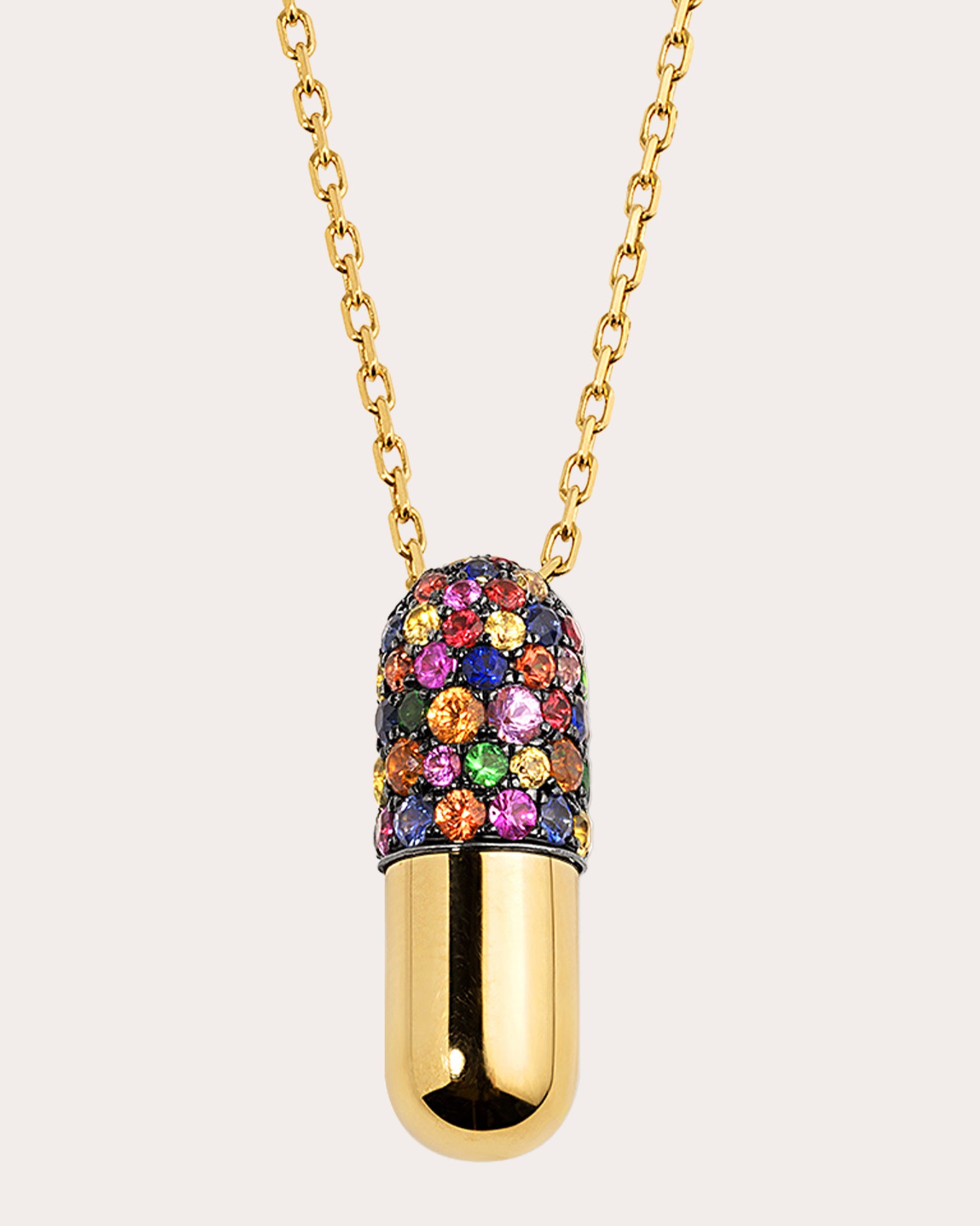 Rainbow Sapphire Large Pill Pendant Necklace
