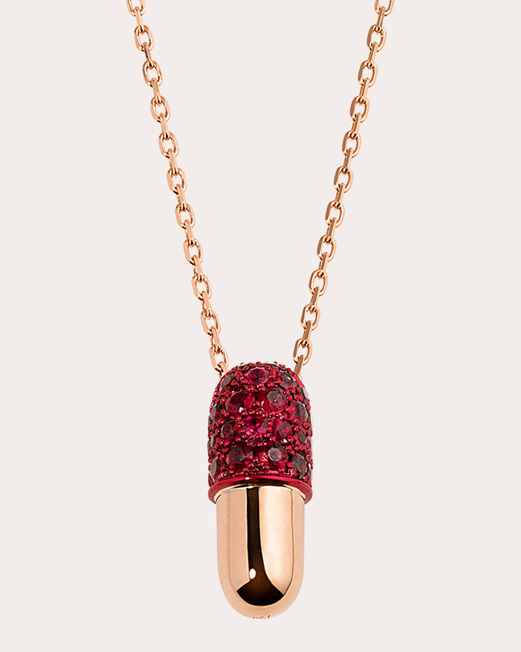 Ruby & 18k Rose Gold Medium Pill Pendant Necklace