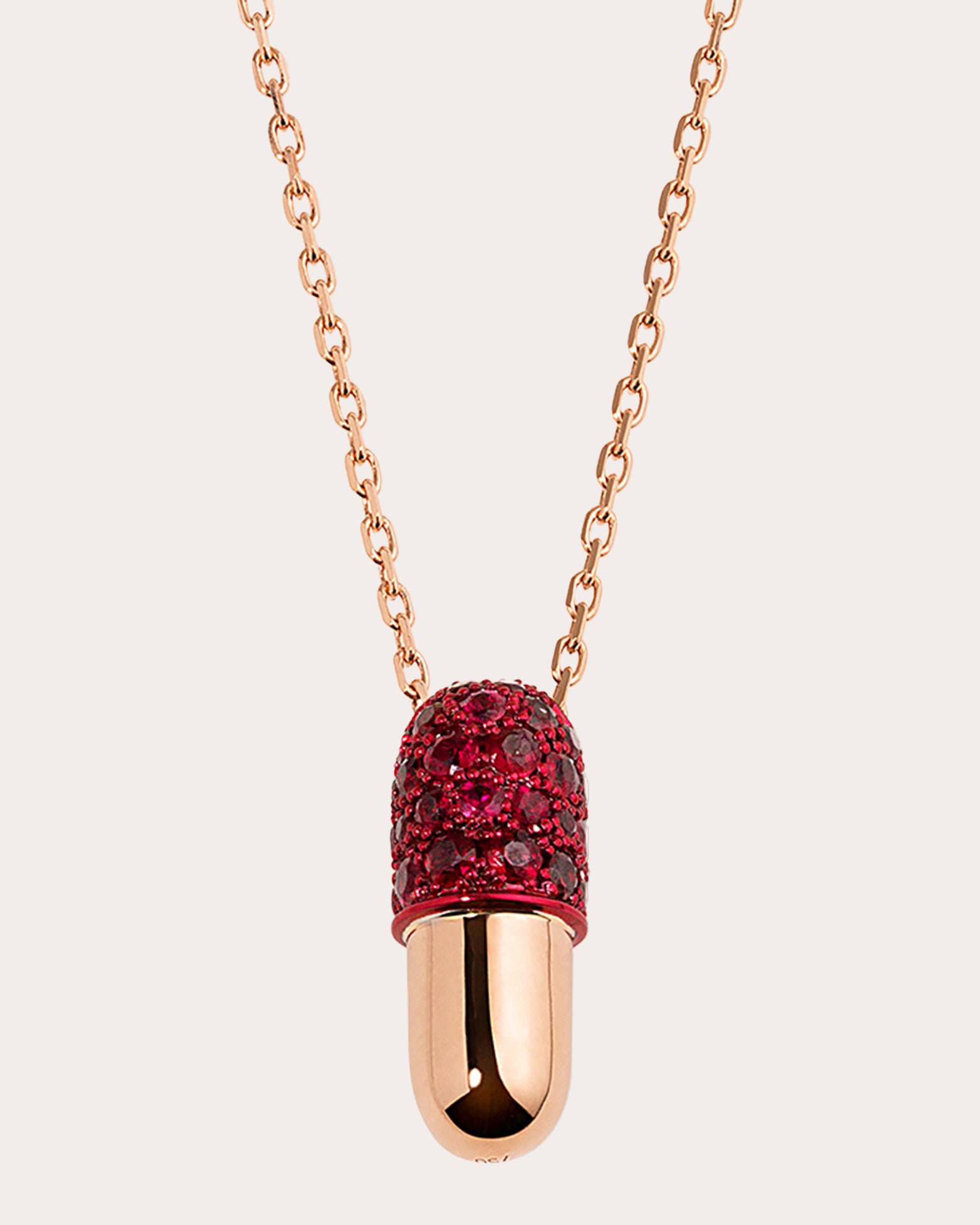 Ruby & 18k Rose Gold Medium Pill Pendant Necklace