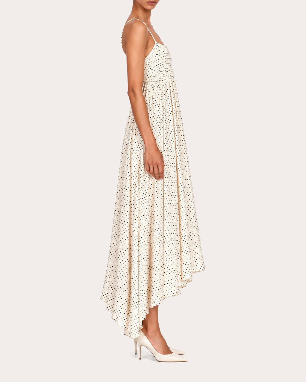 Rachel Polka Dot Silk Empire Midi Dress